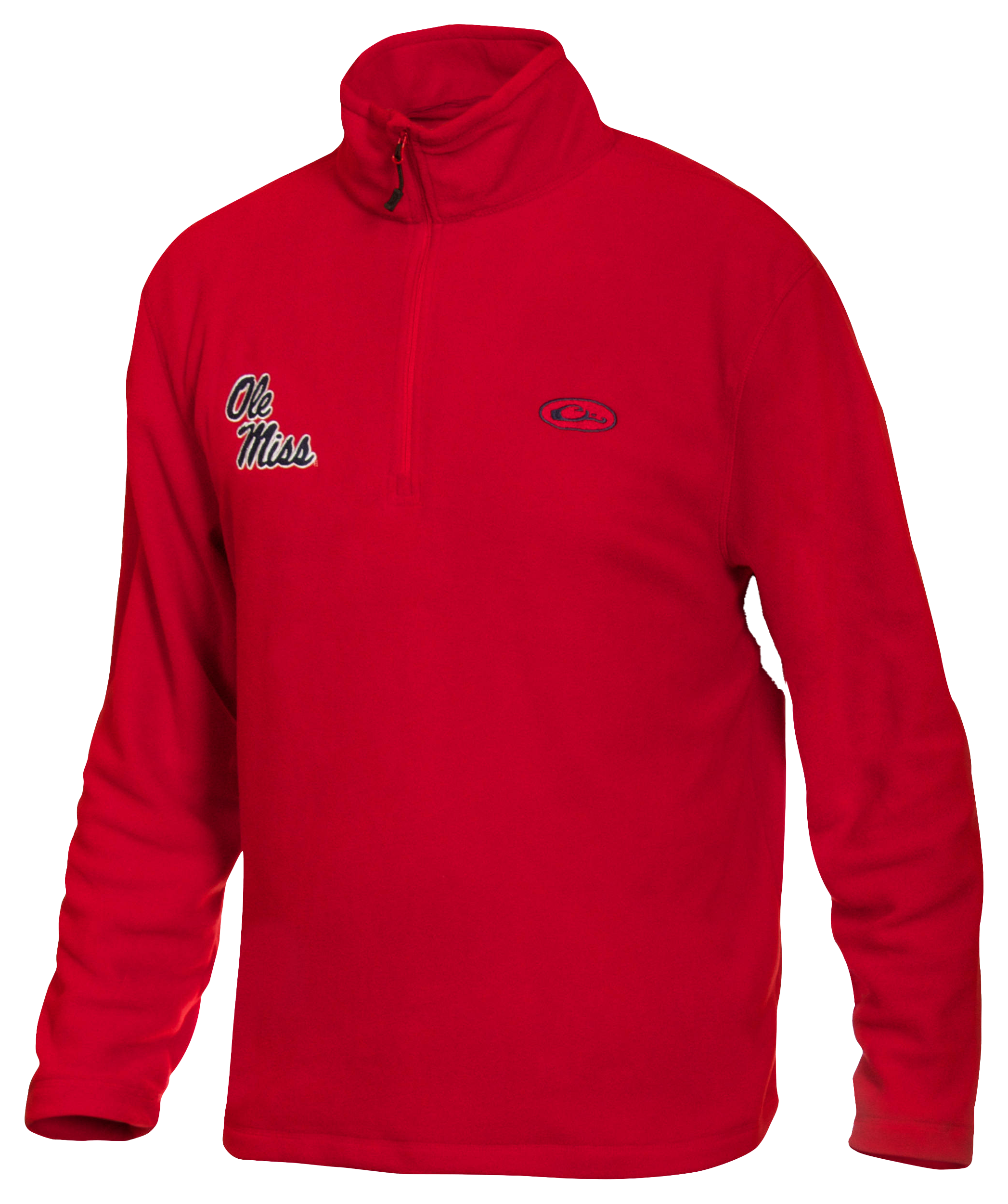 Image of Drake Waterfowl Collegiate Camp Fleece 1/4-Zip Pullover for Men - University of Mississippi/Red - XL