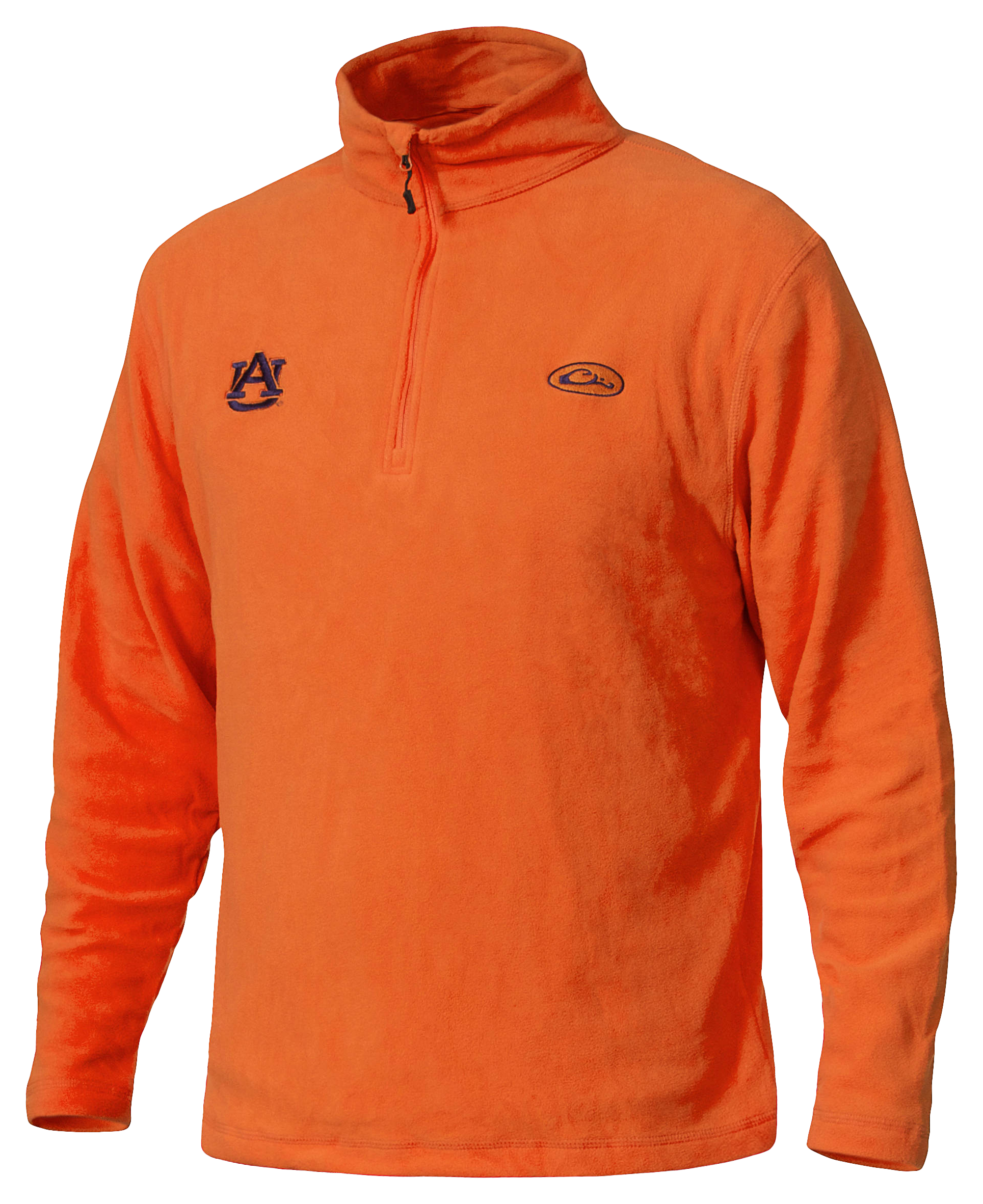 Image of Drake Waterfowl Collegiate Camp Fleece 1/4-Zip Pullover for Men - Auburn Universtiy/Orange - XL