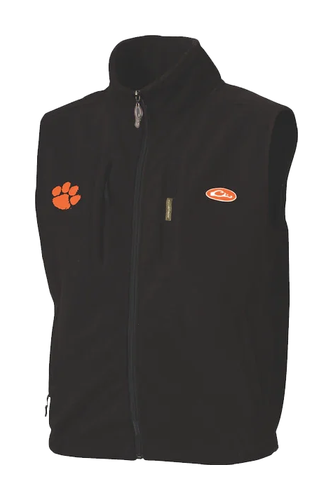 Image of Drake Waterfowl Collegiate Windproof Layering Vest for Men - Clemson University/Black - M