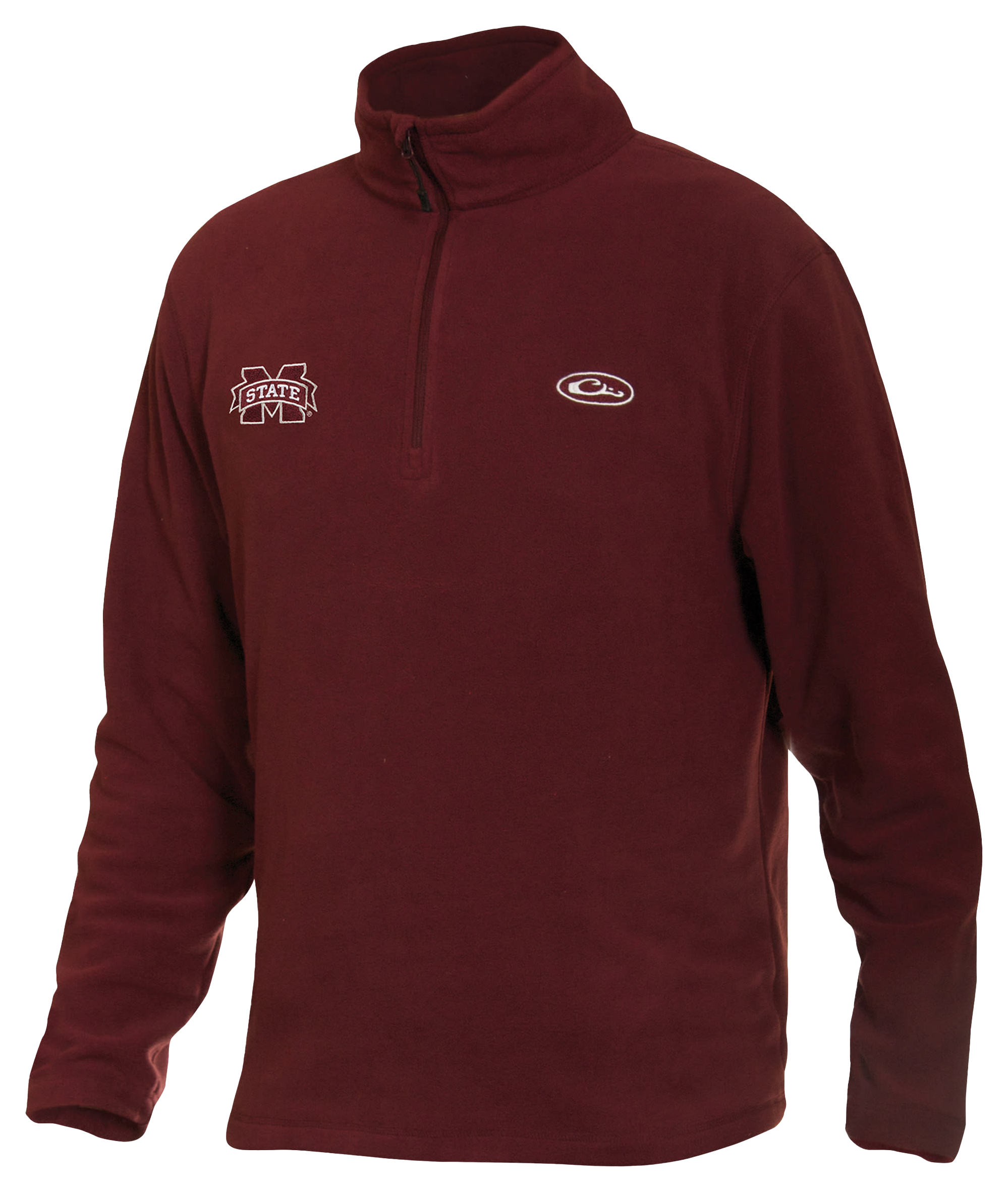 Image of Drake Waterfowl Collegiate Camp Fleece 1/4-Zip Pullover for Men - Mississippi State University/Maroon - XL