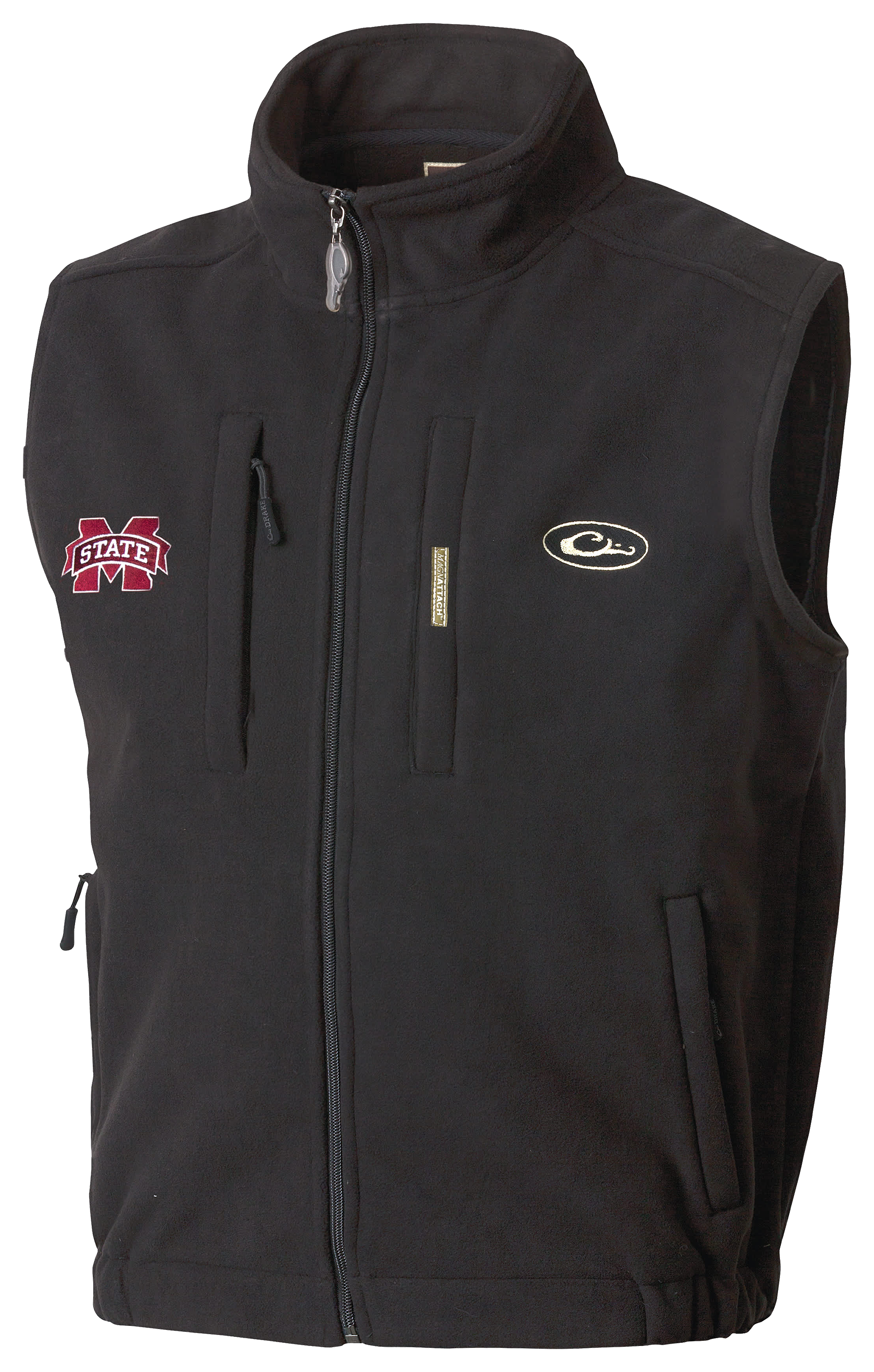 Image of Drake Waterfowl Collegiate Windproof Layering Vest for Men - Mississippi State University/Black - L