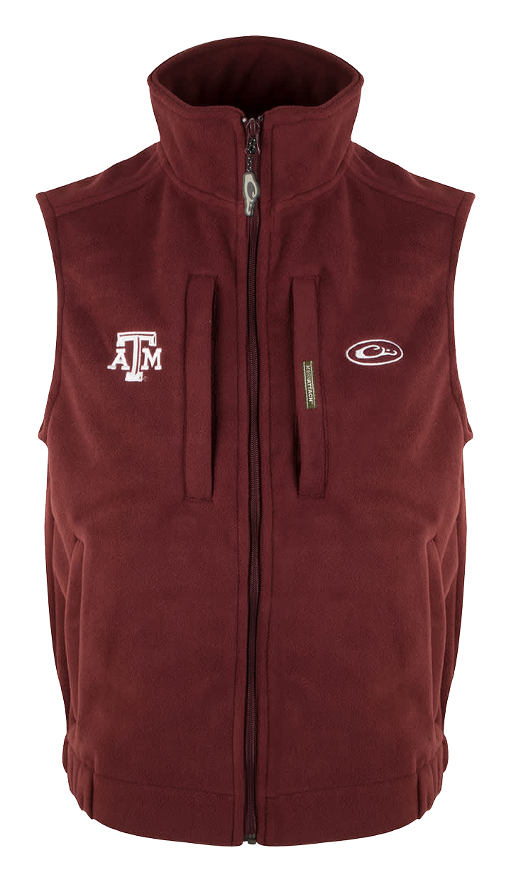 Image of Drake Waterfowl Collegiate Windproof Layering Vest for Men - Texas A&M University/Maroon - L
