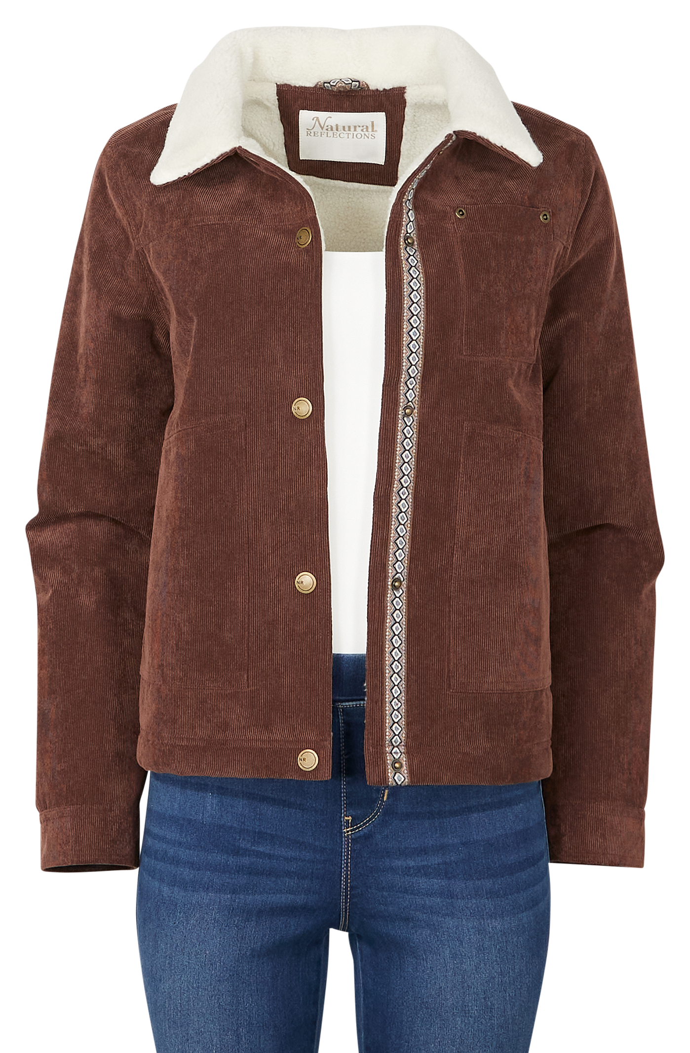 Image of Natural Reflections Corduroy Trucker Jacket for Ladies - Deep Mahogany - XXL