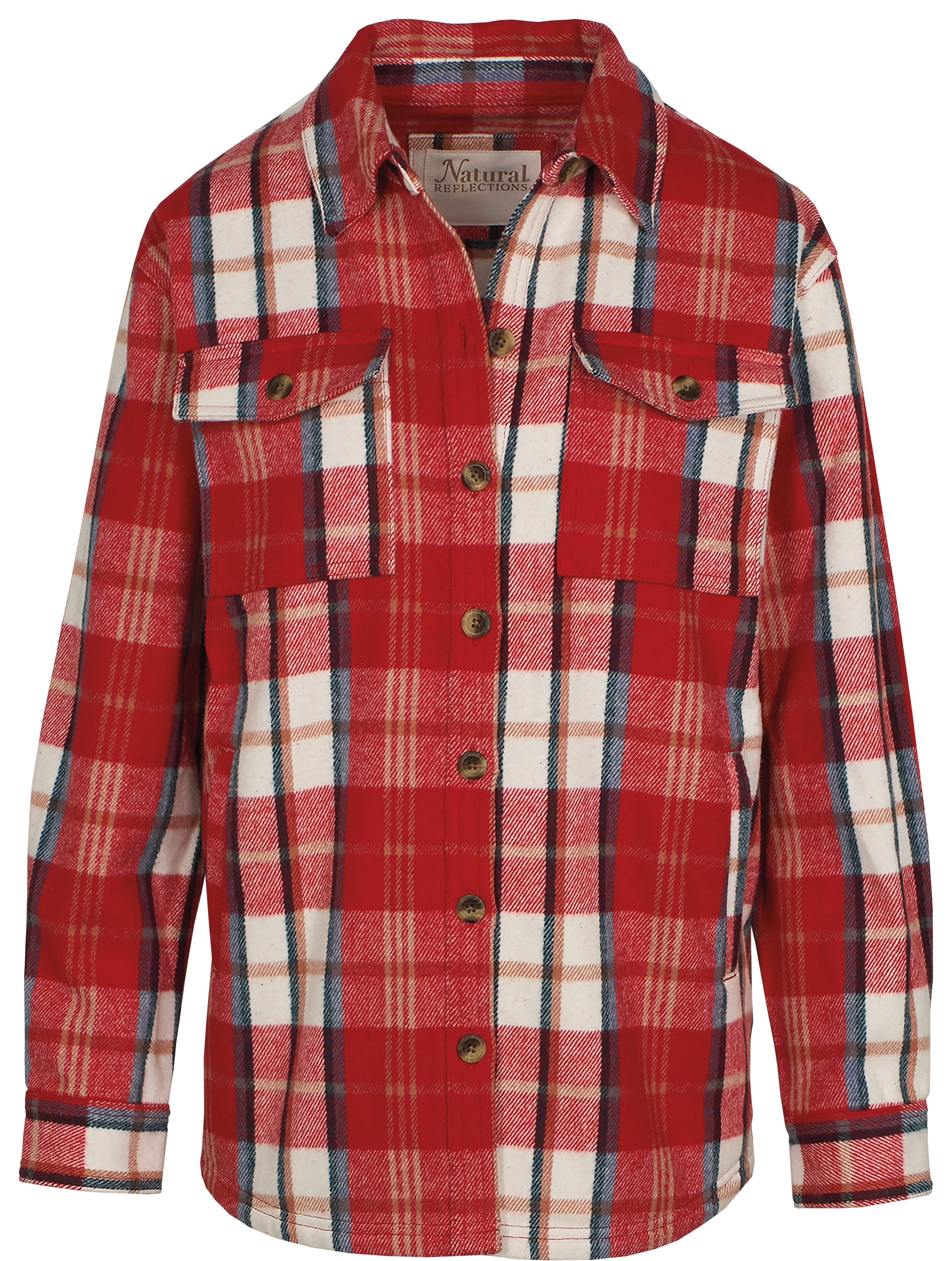 Image of Natural Reflections Rustic Ridge Flannel Shirt Jacket for Ladies - Salsa Plaid - S