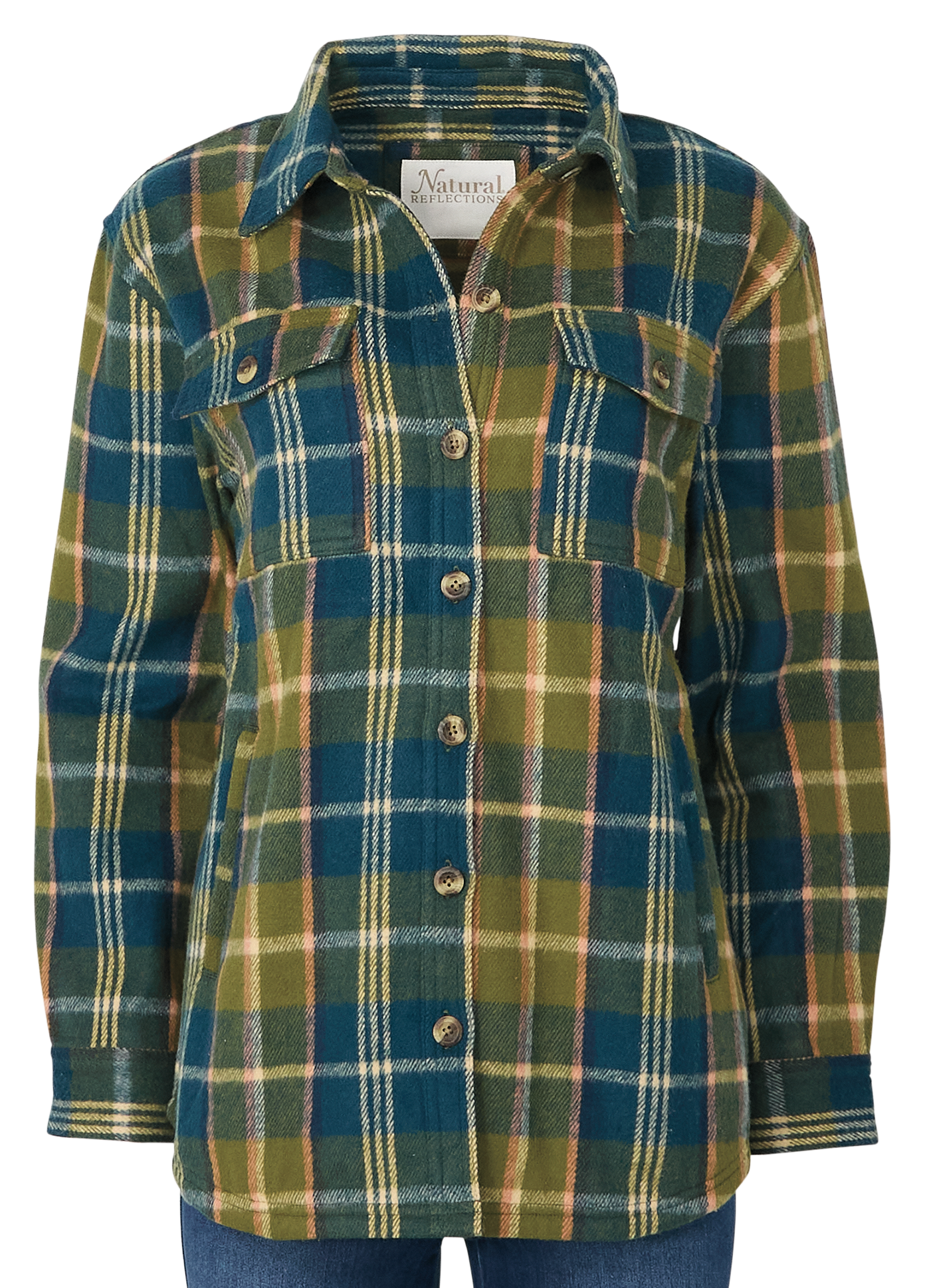 Image of Natural Reflections Rustic Ridge Flannel Shirt Jacket for Ladies - Capulet Olive Plaid - XXL