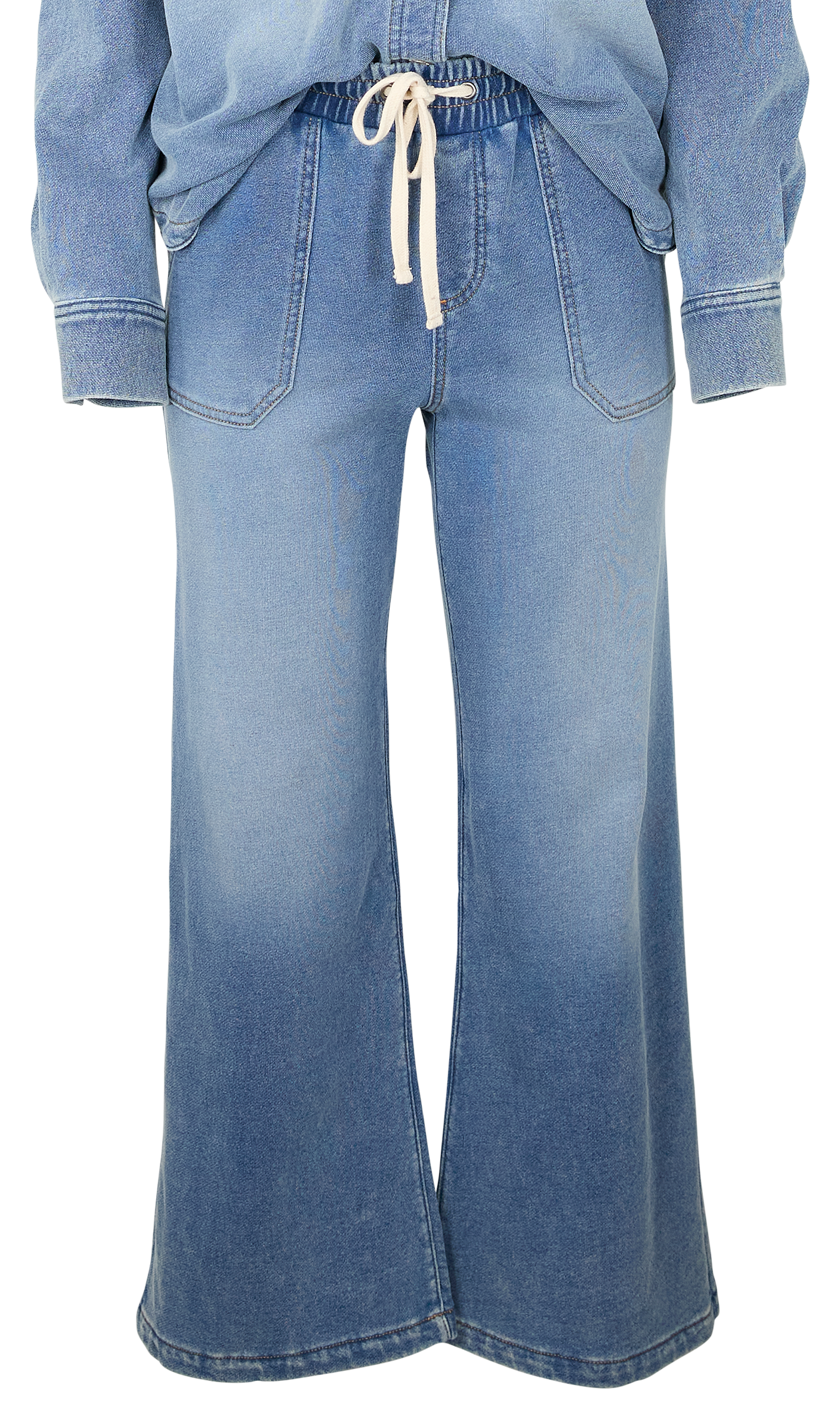 Image of Natural Reflections Knit Denim Wide-Leg Pants - Indigo