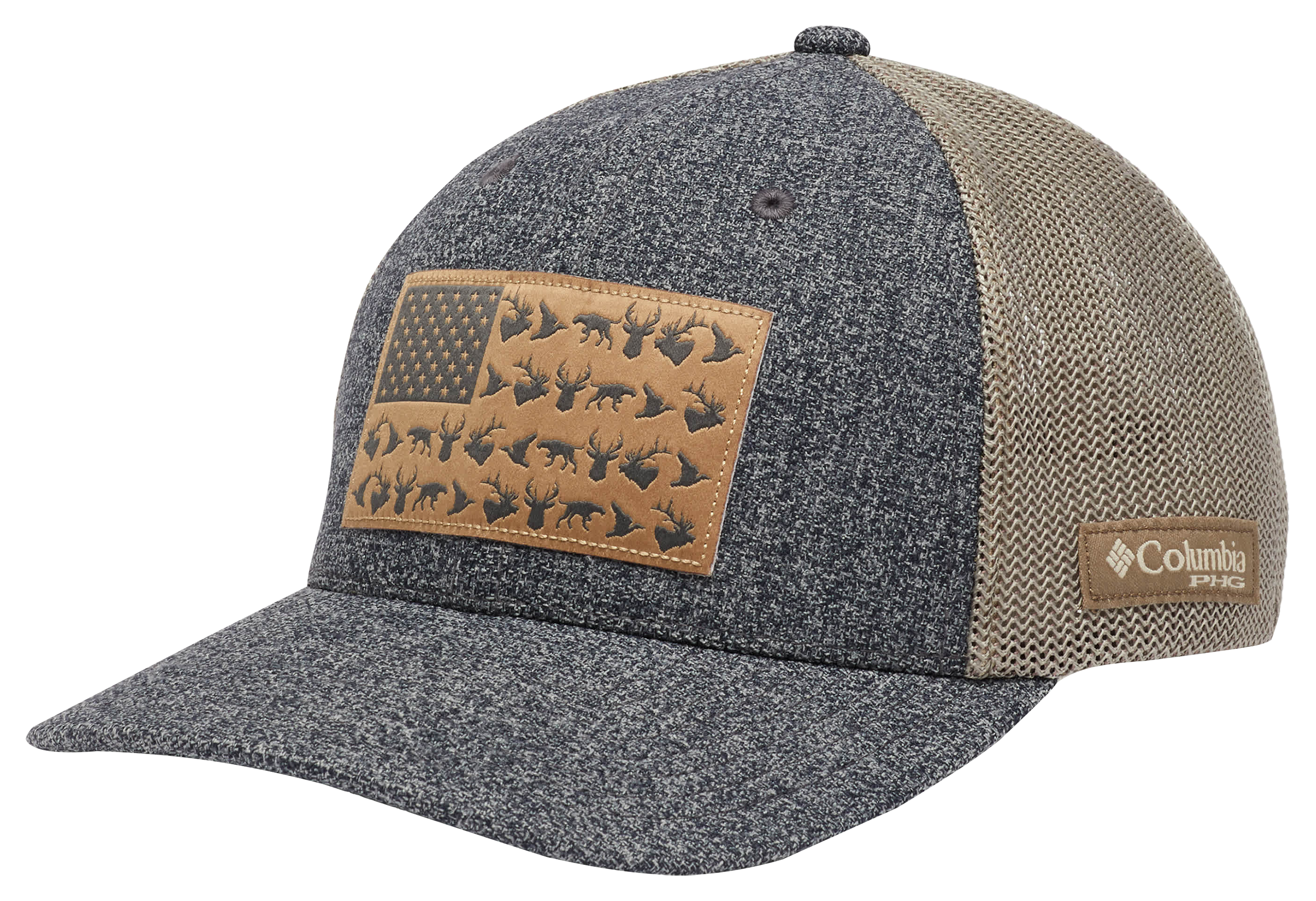 Image of Columbia PHG Game Flag Mesh Ball Cap - Grill Heather/Flax