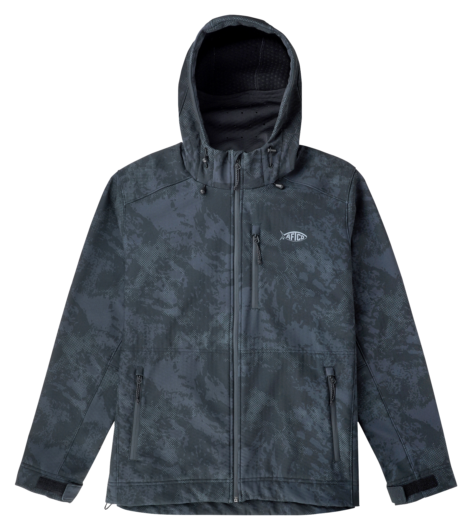 Image of AFTCO Reaper Tactical Camo Windproof Rain Jacket - Black Storm Camo - L