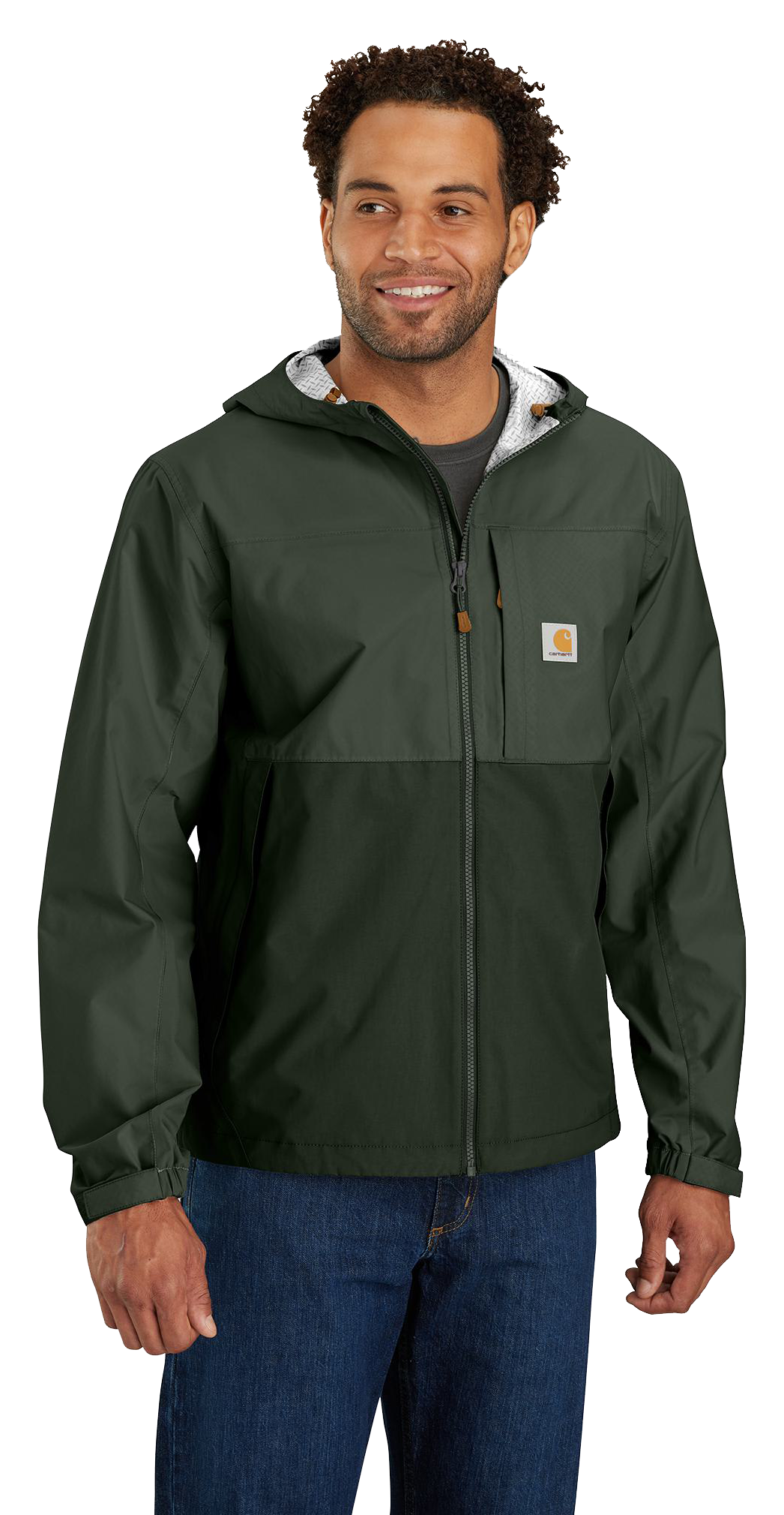 Image of Carhartt Storm Defender Relaxed-Fit Lightweight Packable Waterproof Jacket - Forestry Green/Dark Forestry Green - L