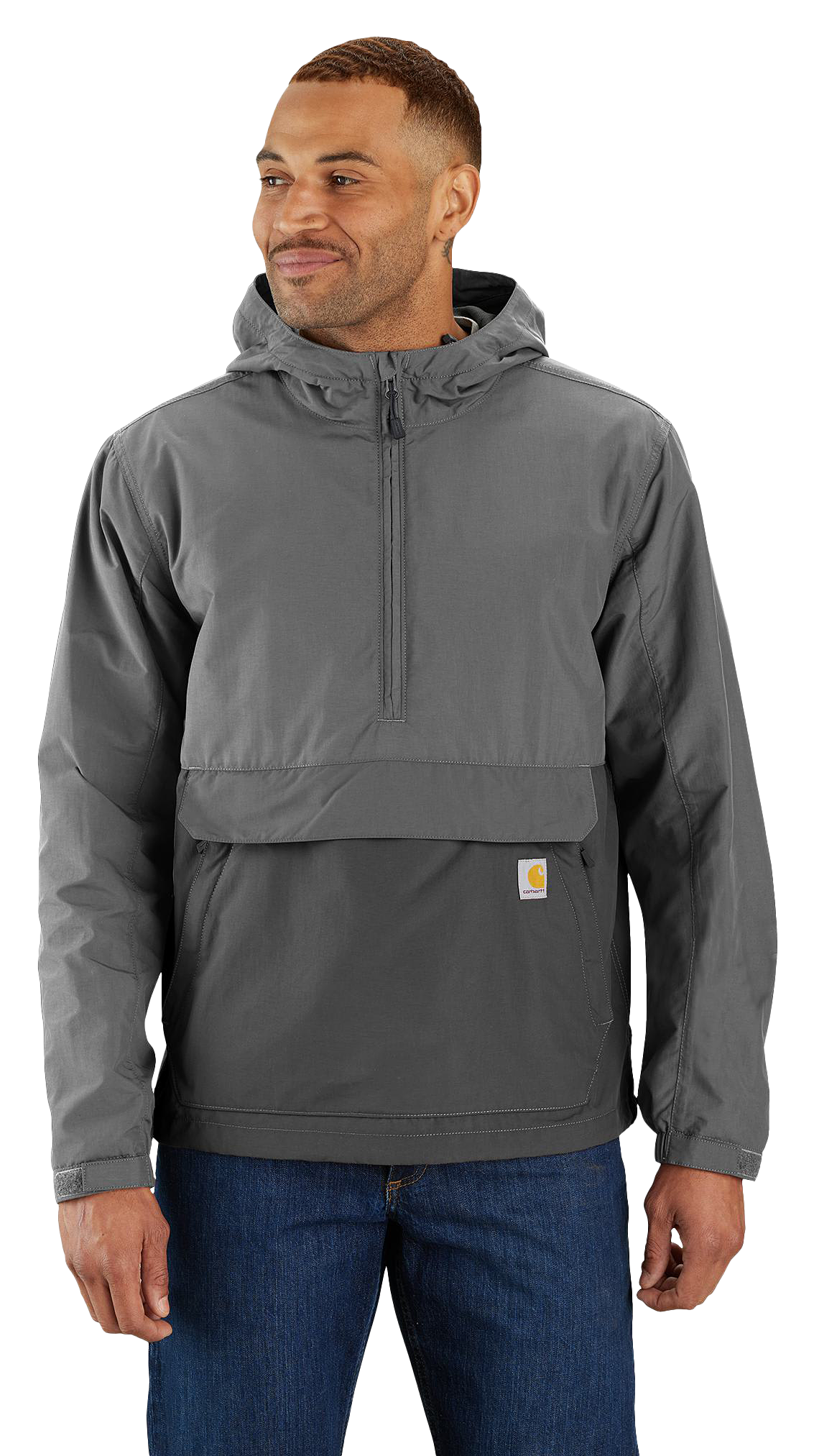 Image of Carhartt Rain Defender Loose-Fit Lightweight Packable Anorak Jacket for Men - Steel/Gravel - XL