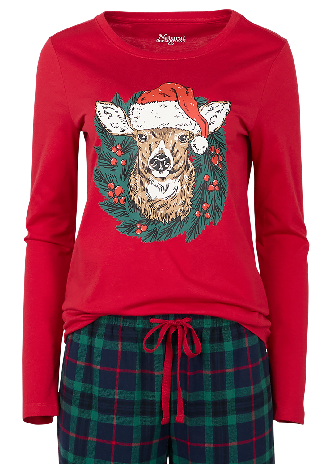 NATURAL REFLECTIONS Holiday Deer Long-Sleeve Pajama Shirt for Ladies