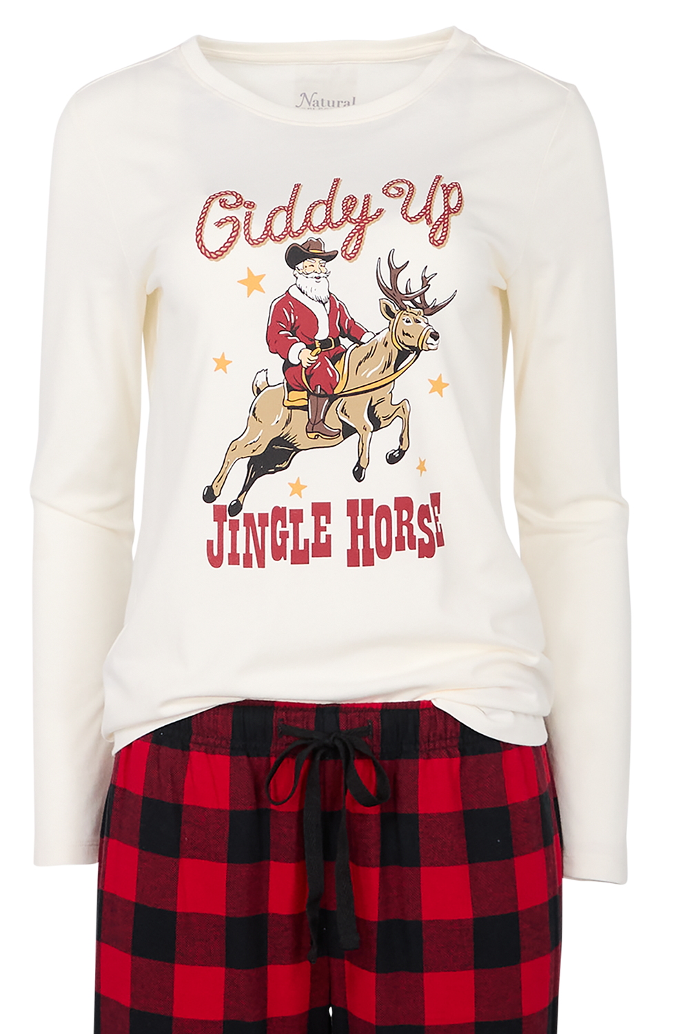 Image of Natural Reflections Giddy Up Jingle Horse Long-Sleeve Pajama Shirt for Ladies - Giddy Up - XL