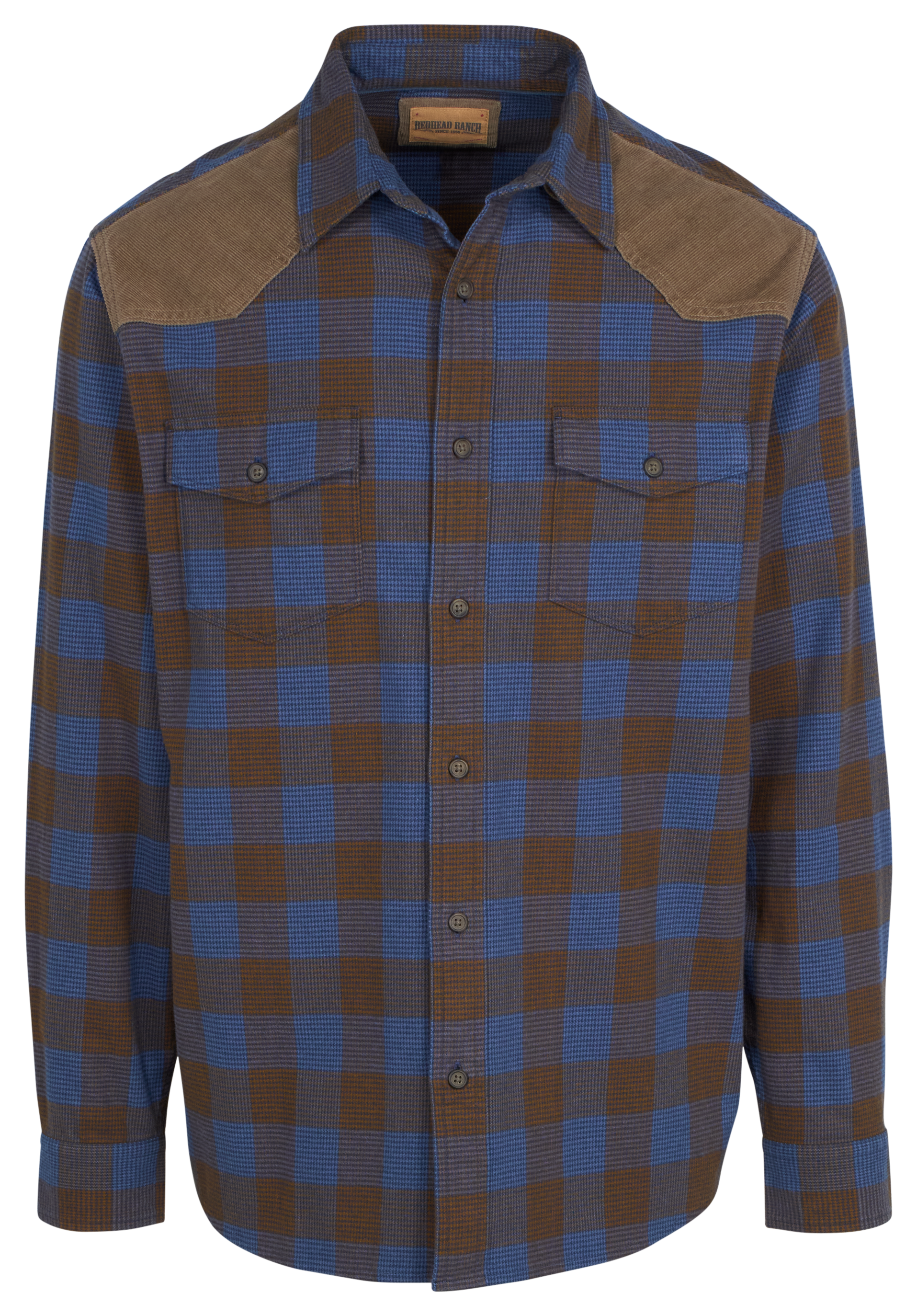 Image of RedHead Ranch Stilwell Corduroy Trim Flannel Long-Sleeve Shirt for Men - Dark Navy - L