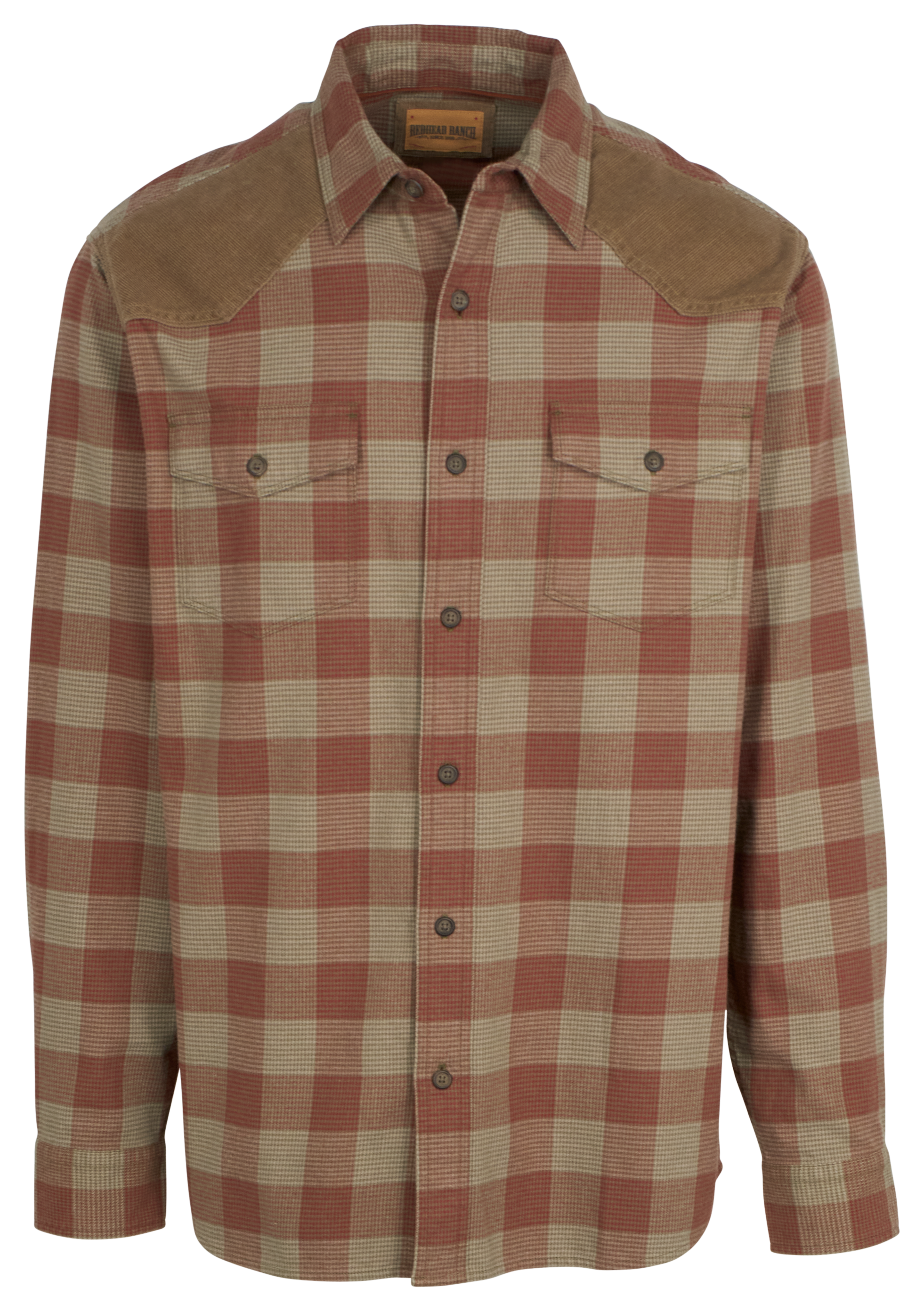 Image of RedHead Ranch Stilwell Corduroy Trim Flannel Long-Sleeve Shirt for Men - Dusky Green - M