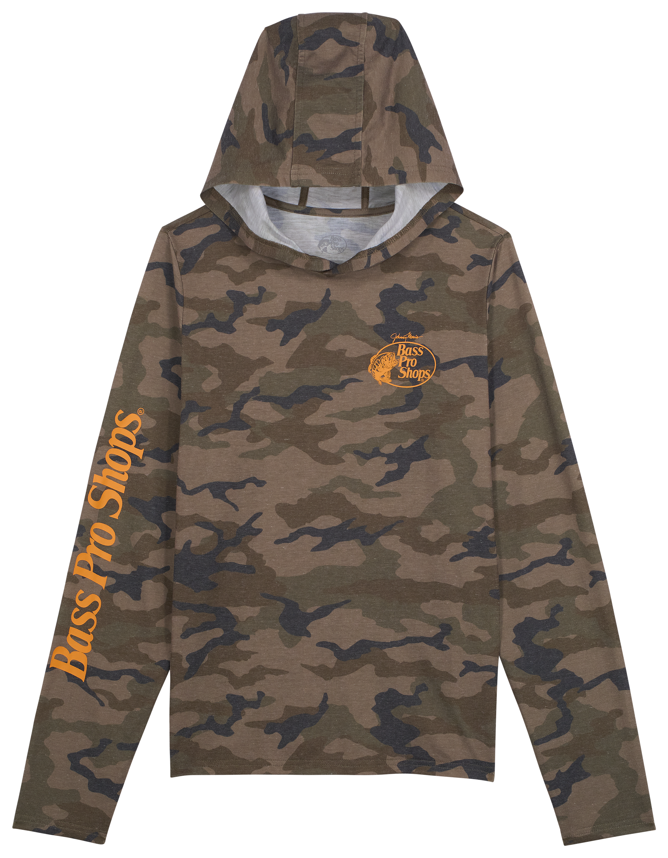 Image of Bass Pro Shops Camo Long-Sleeve Hooded T-Shirt for Kids - Woodland Camo
