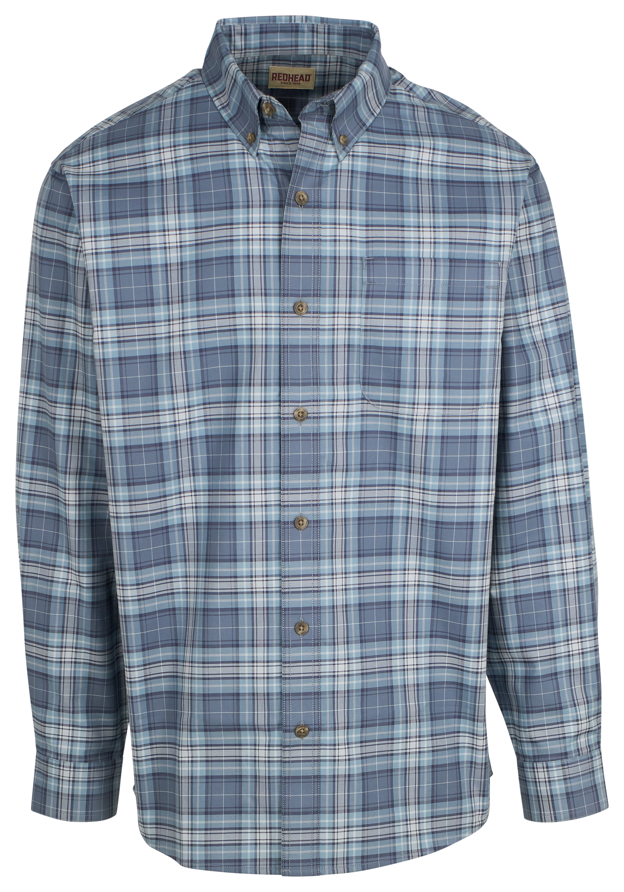 Image of RedHead Wrinkle-Free Easy-Care Button-Down Long-Sleeve Shirt - Blue Plaid - M