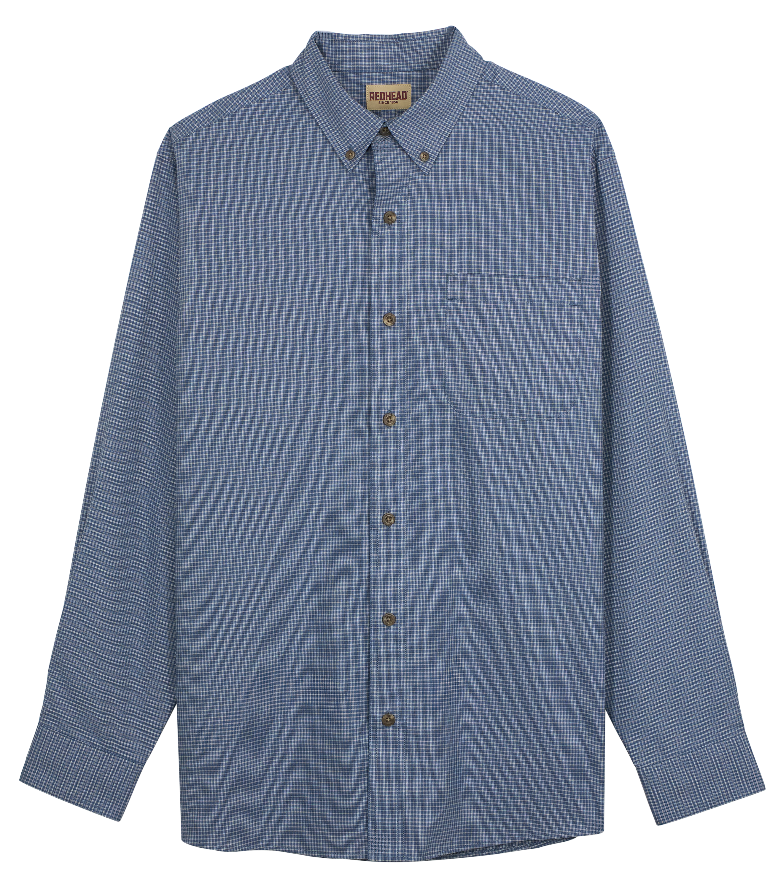 Image of RedHead Wrinkle-Free Easy-Care Button-Down Long-Sleeve Shirt - Indigo Small Check