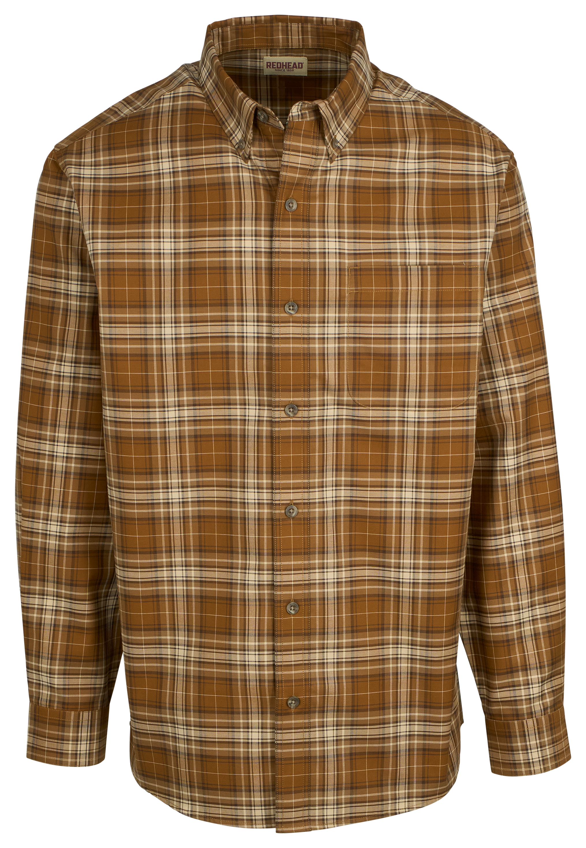 Image of RedHead Wrinkle-Free Easy-Care Button-Down Long-Sleeve Shirt - Java Plaid