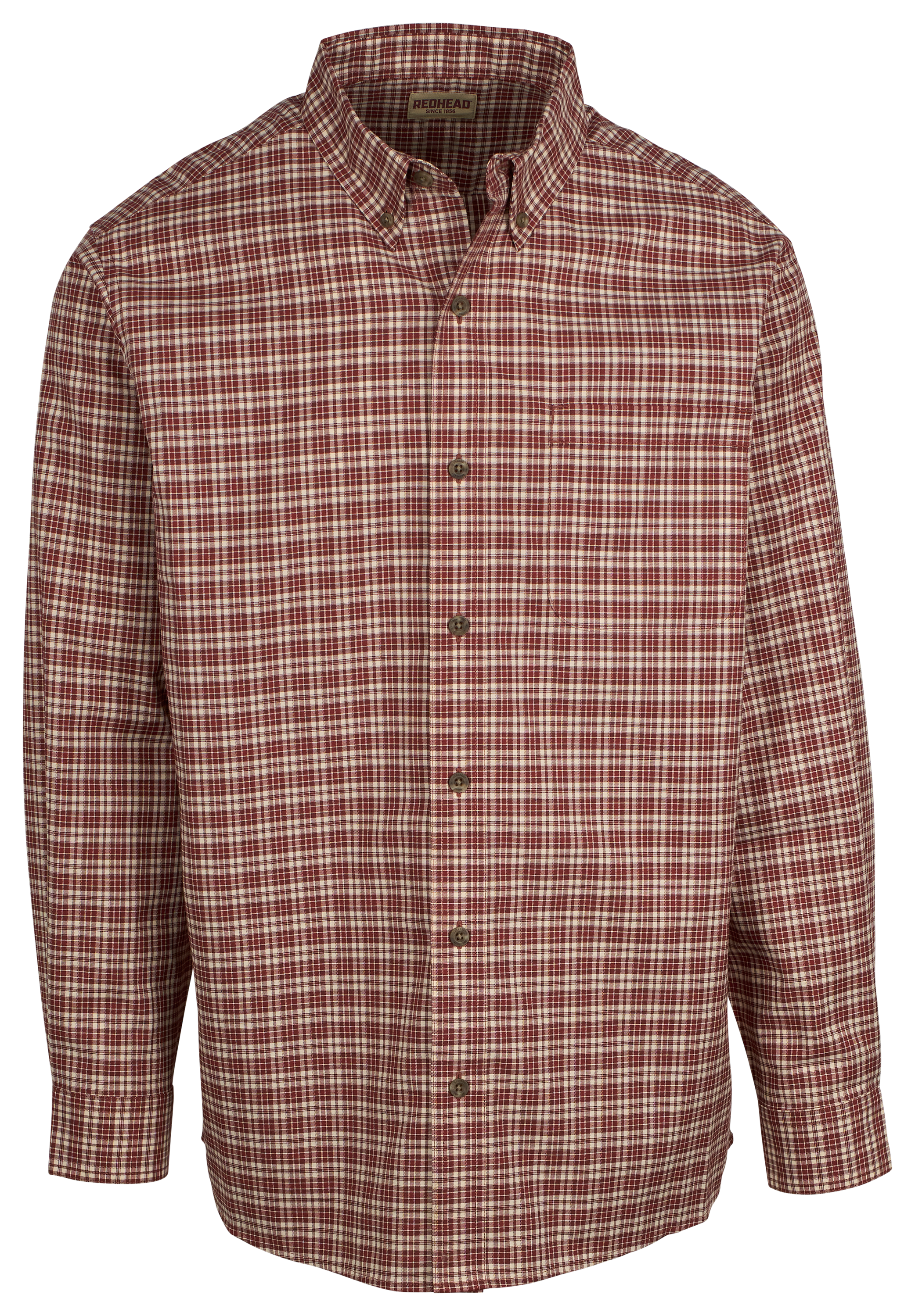 Image of RedHead Wrinkle-Free Easy-Care Button-Down Long-Sleeve Shirt - Raisin Plaid