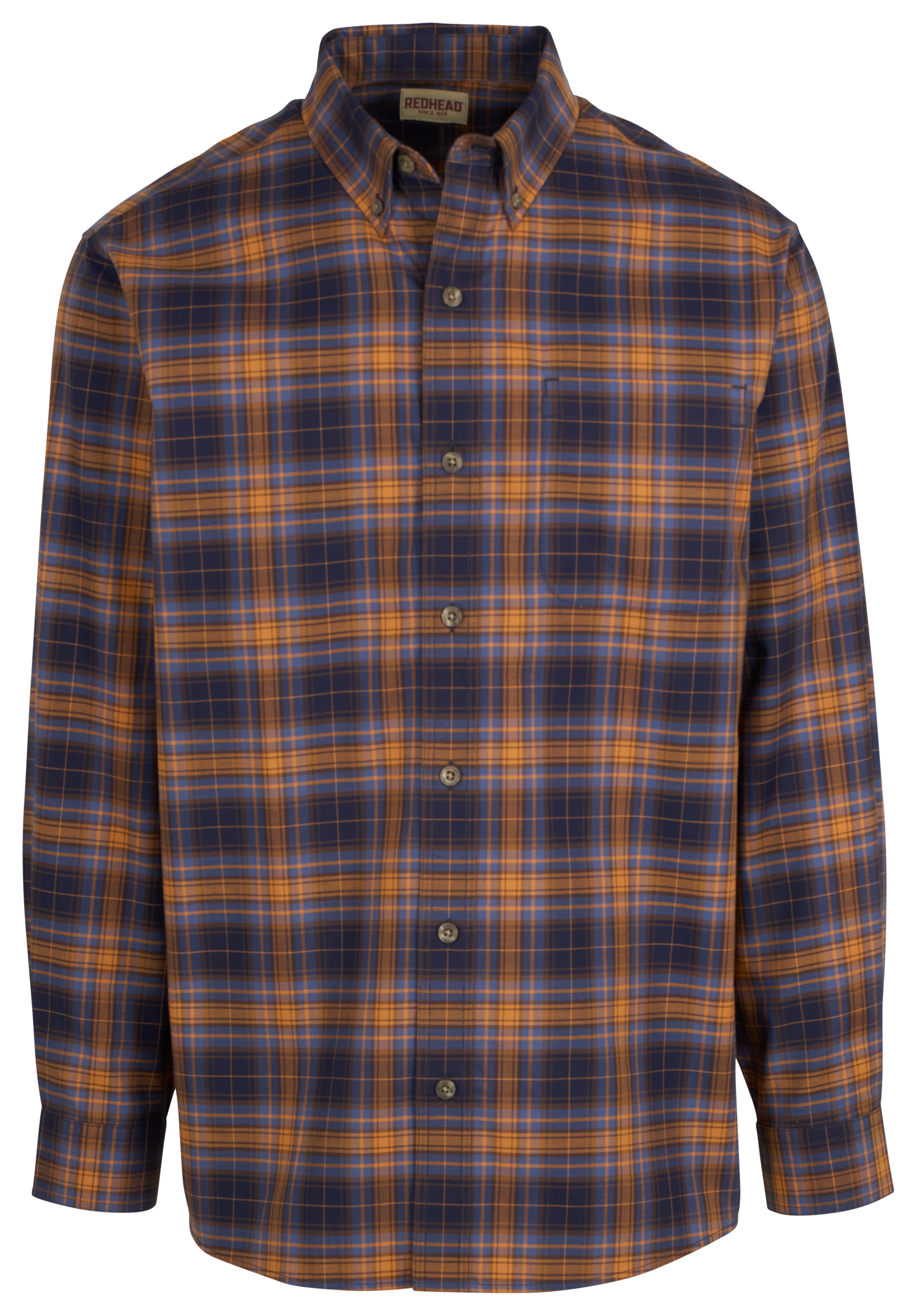 Image of RedHead Wrinkle-Free Easy-Care Button-Down Long-Sleeve Shirt - Dark Earth Plaid