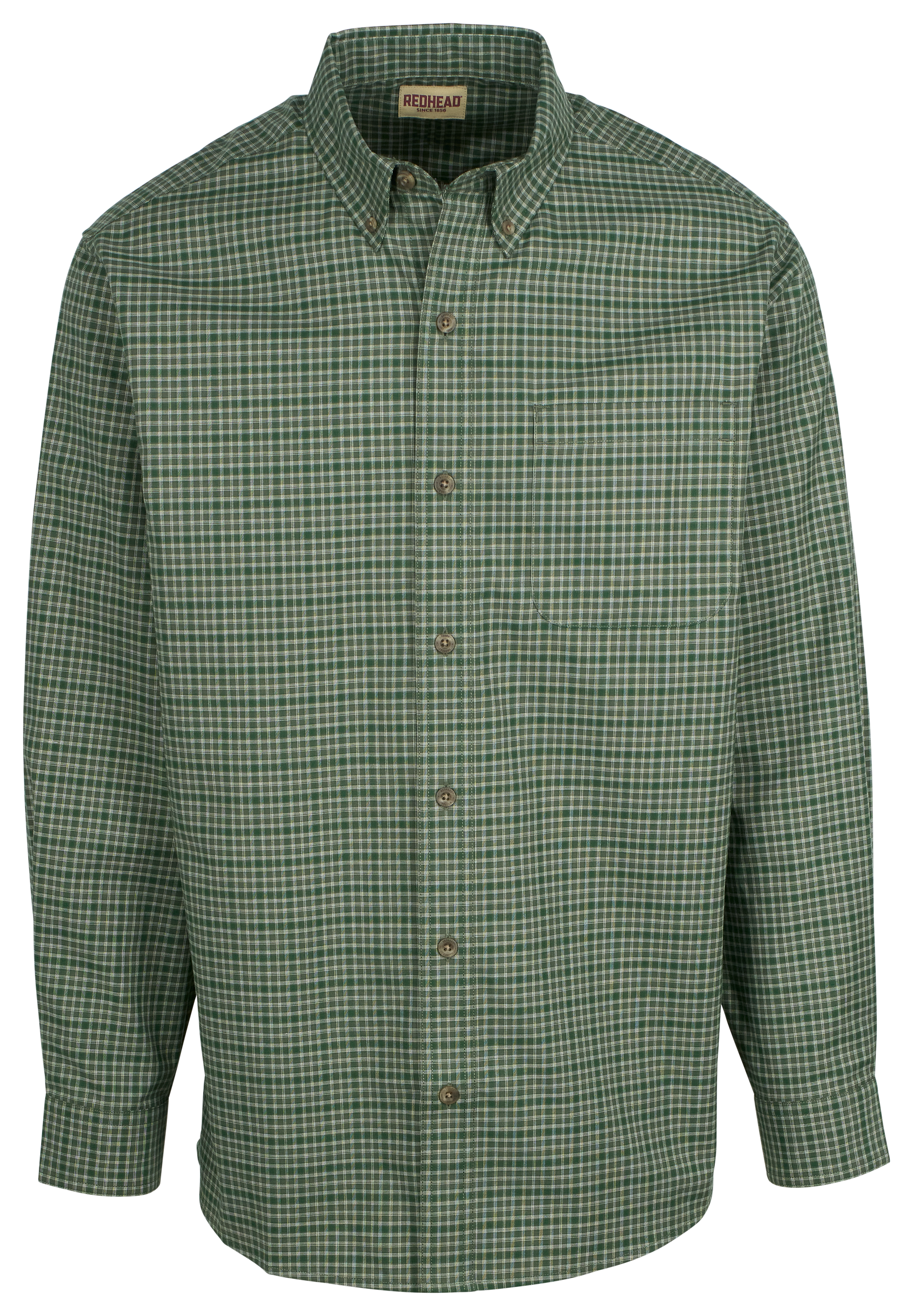 Image of RedHead Wrinkle-Free Easy-Care Button-Down Long-Sleeve Shirt - Thyme Plaid
