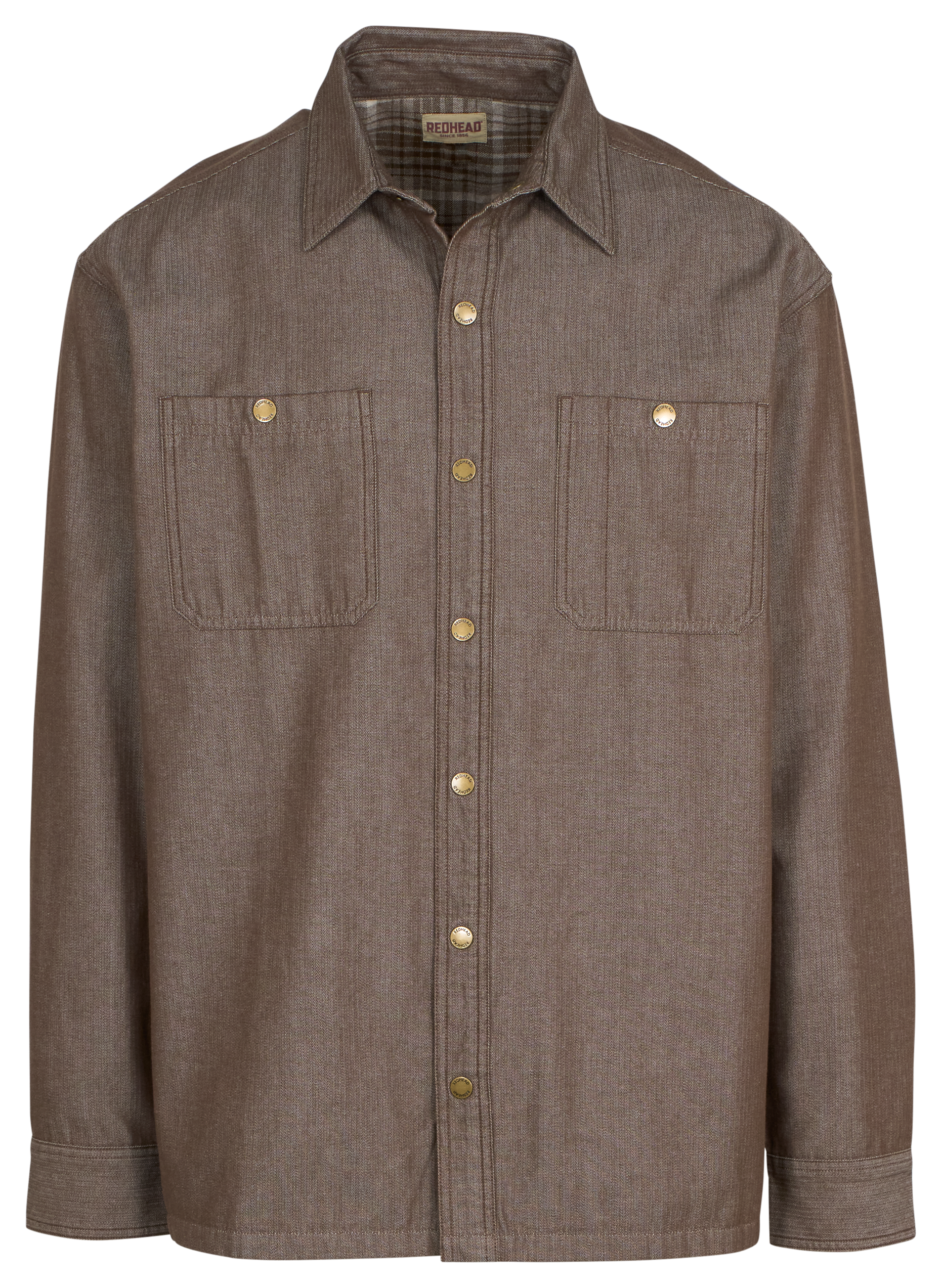 Image of RedHead Flannel-Lined Twill Snap-Front Shirt Jacket for Men - Dark Earth - 2XL