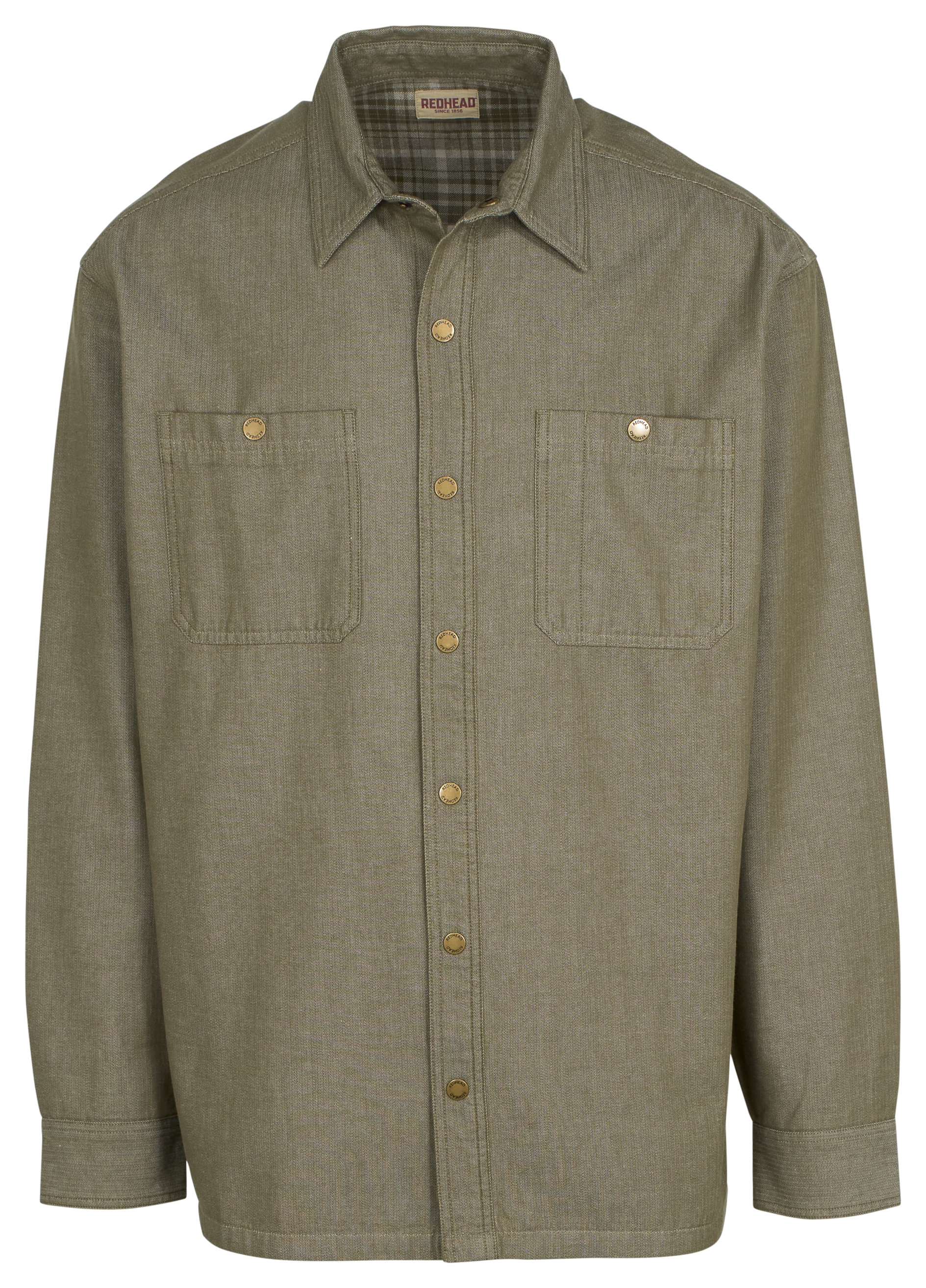Image of RedHead Flannel-Lined Twill Snap-Front Shirt Jacket for Men - Burnt Olive - 2XL