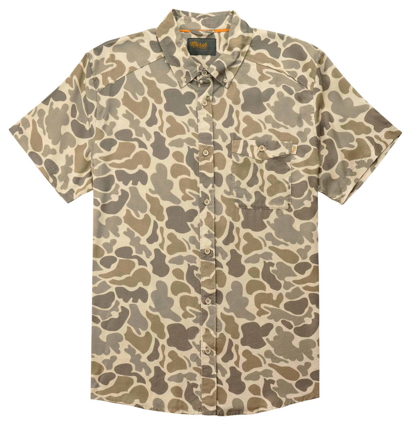 Image of Marsh Wear Hagood Pocket Short-Sleeve Shirt for Men - Khaki Mallard Camo - M