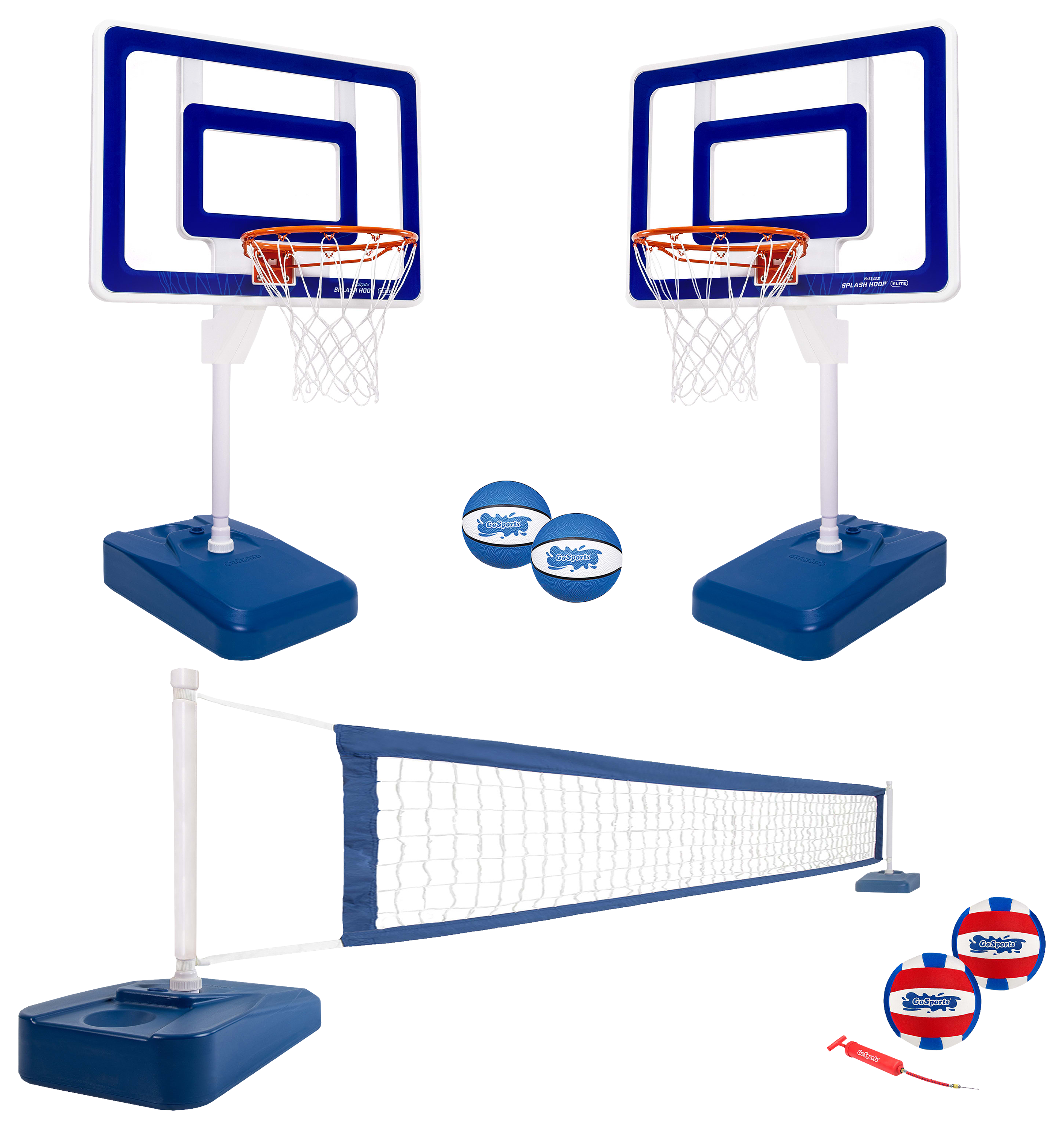 GoSports Splash Hoop ELITE 2-in-1 Pool Full-Court Basketball and Volleyball Game Set