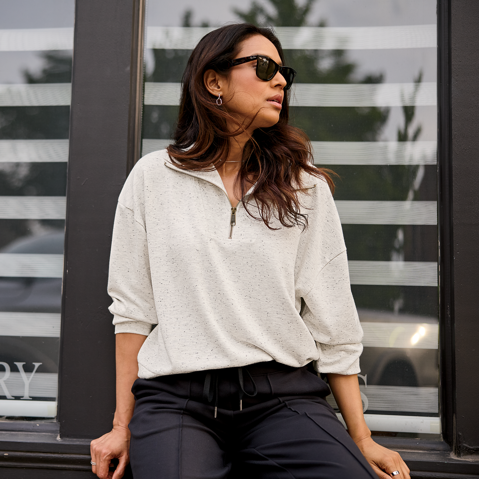 Image of Natural Reflections Soft Haven Quarter-Zip Sweatshirt - Egret Fleck