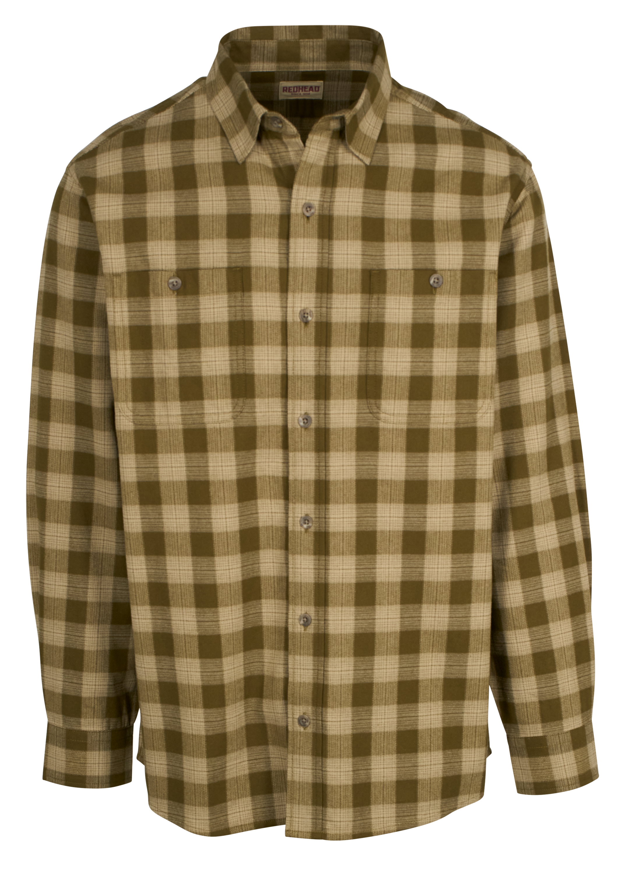 Image of RedHead Ozark Mountain Flannel Long-Sleeve Button-Up Shirt for Men - Dark Olive Plaid - M