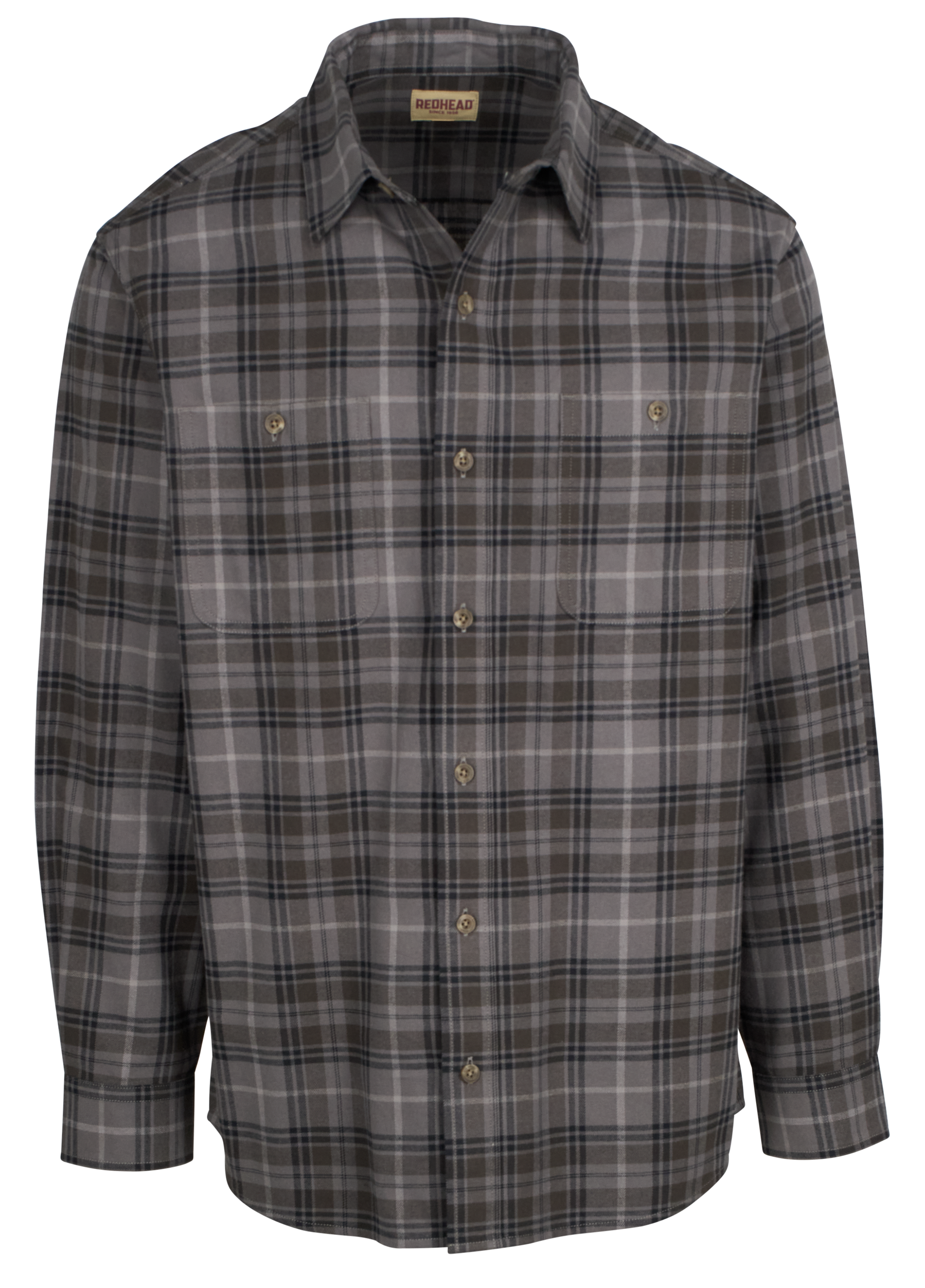 Image of RedHead Ozark Mountain Flannel Long-Sleeve Button-Up Shirt for Men - Granite Plaid - L