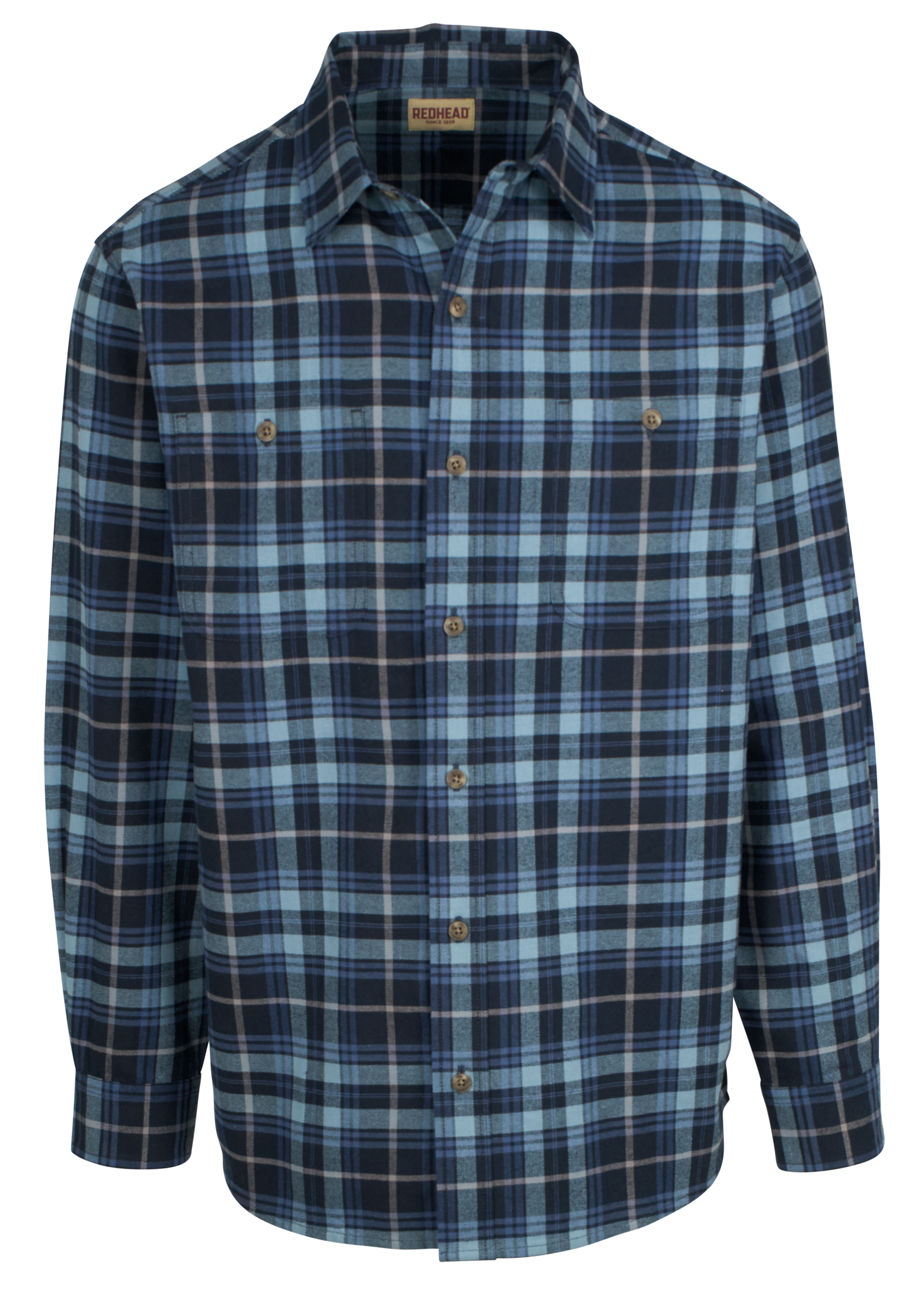 Image of RedHead Ozark Mountain Flannel Long-Sleeve Button-Up Shirt for Men - Indigo Plaid - LT