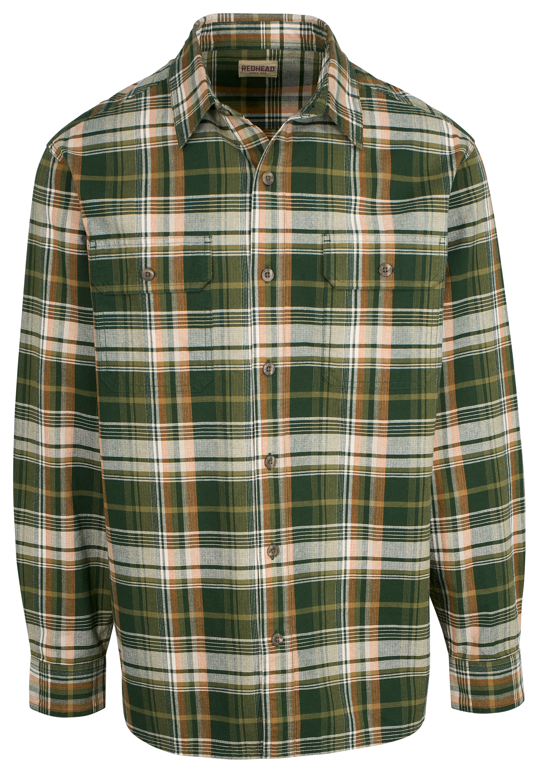 Image of RedHead Rock Creek Ripstop Plaid Long-Sleeve Shirt for Men - Olive Plaid