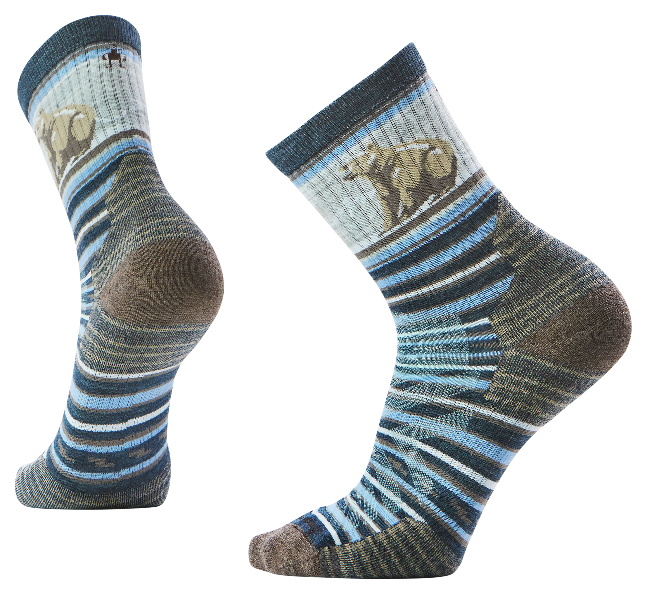 Image of Smartwool Hike Targeted Cushion Bear Striped Crew Socks for Men - Twilight Blue - L