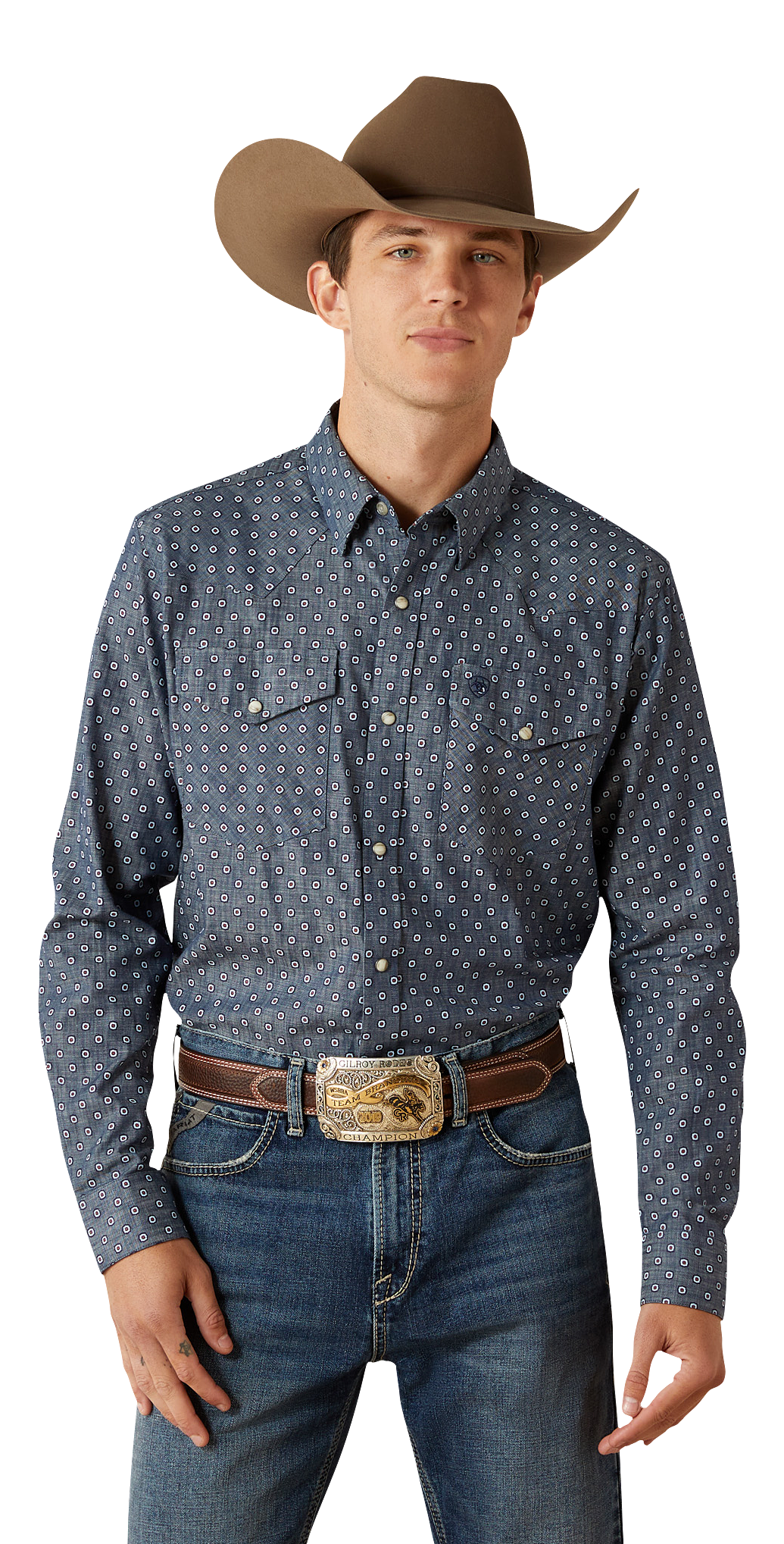 Image of Ariat Trip Snap-Front Fitted Long-Sleeve Shirt for Men - Chambray Blue