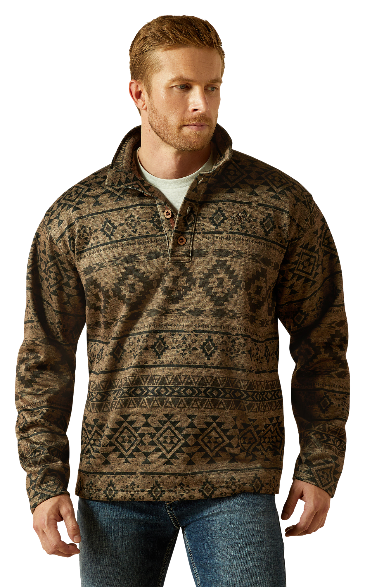 Image of Ariat Caldwell Quarter-Button Sweater - Light Brown Southwest - M