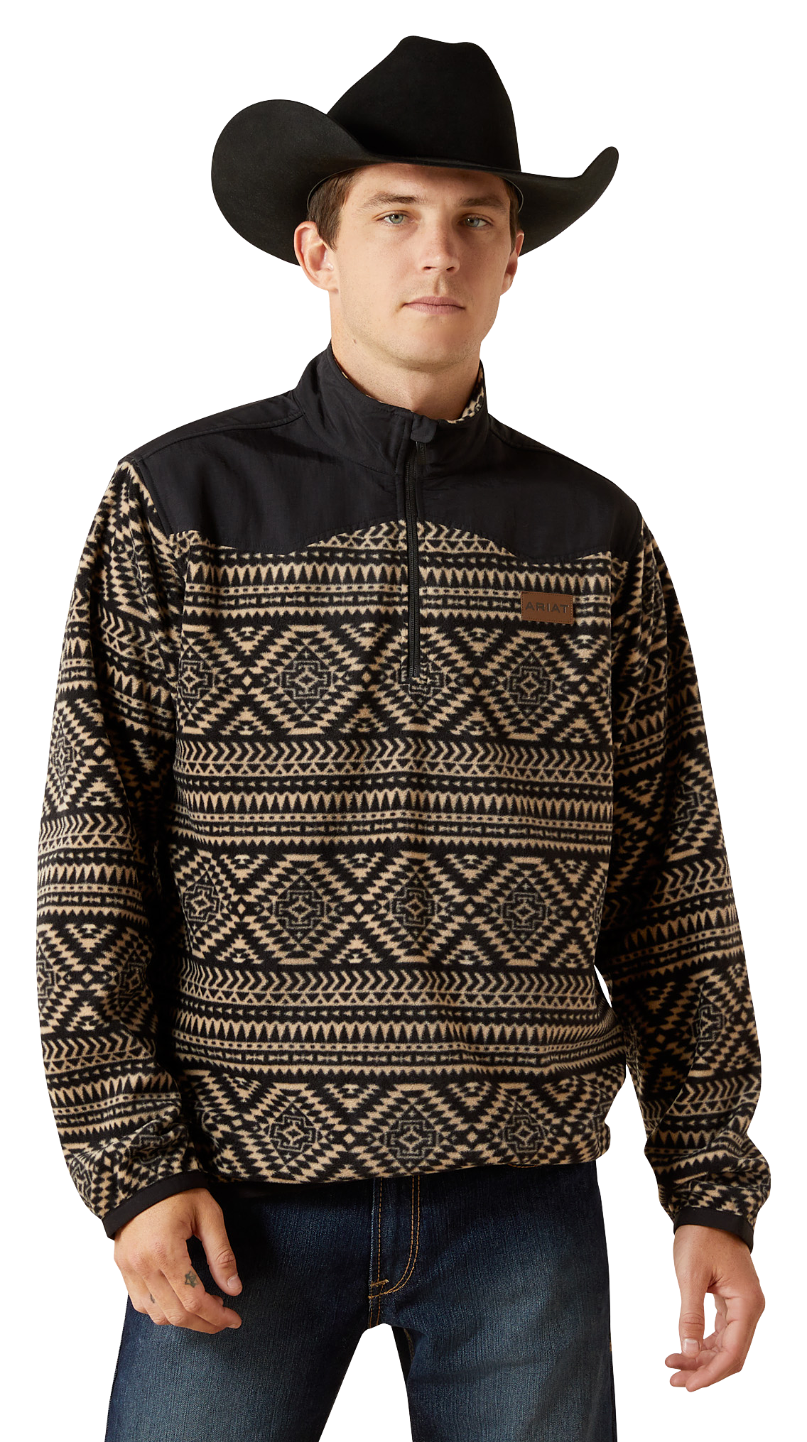 Image of Ariat Basis Quarter-Zip Fleece Sweater for Men - Black Soutwest - M