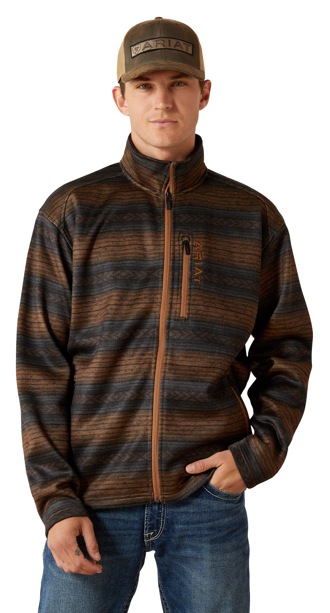 Image of Ariat Caldwell Full-Zip Sweater for Men - Light Brown - 2XL