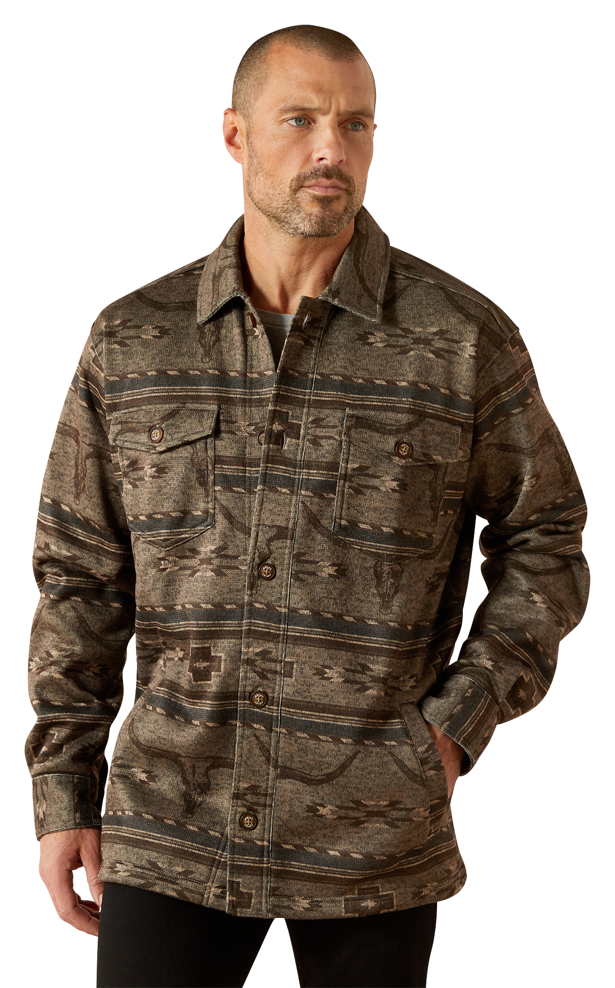 Image of Ariat Caldwell Printed Shirt Jacket for Men - Beige - M