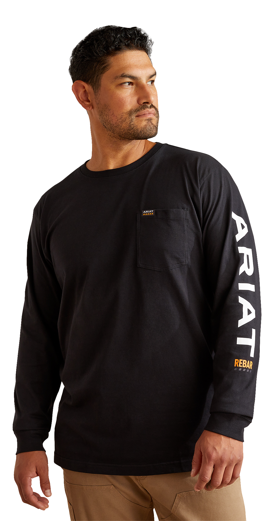 Image of Ariat Rebar Cotton Strong Standard Logo Pocket Long-Sleeve Shirt for Men - Black/White - XL