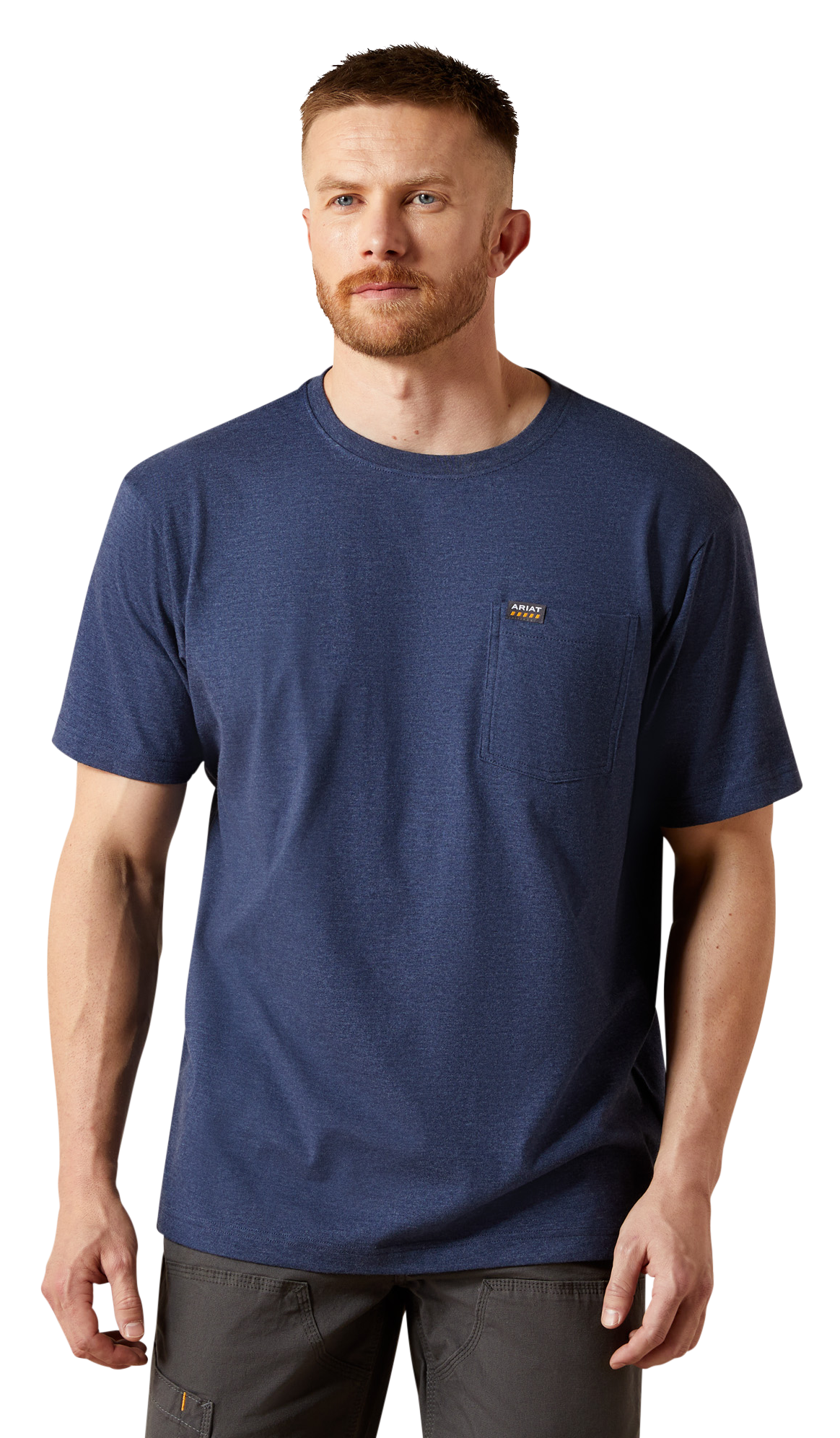 Image of Ariat Rebar Cotton Strong Standard Pocket Short-Sleeve T-Shirt for Men - Navy Heather