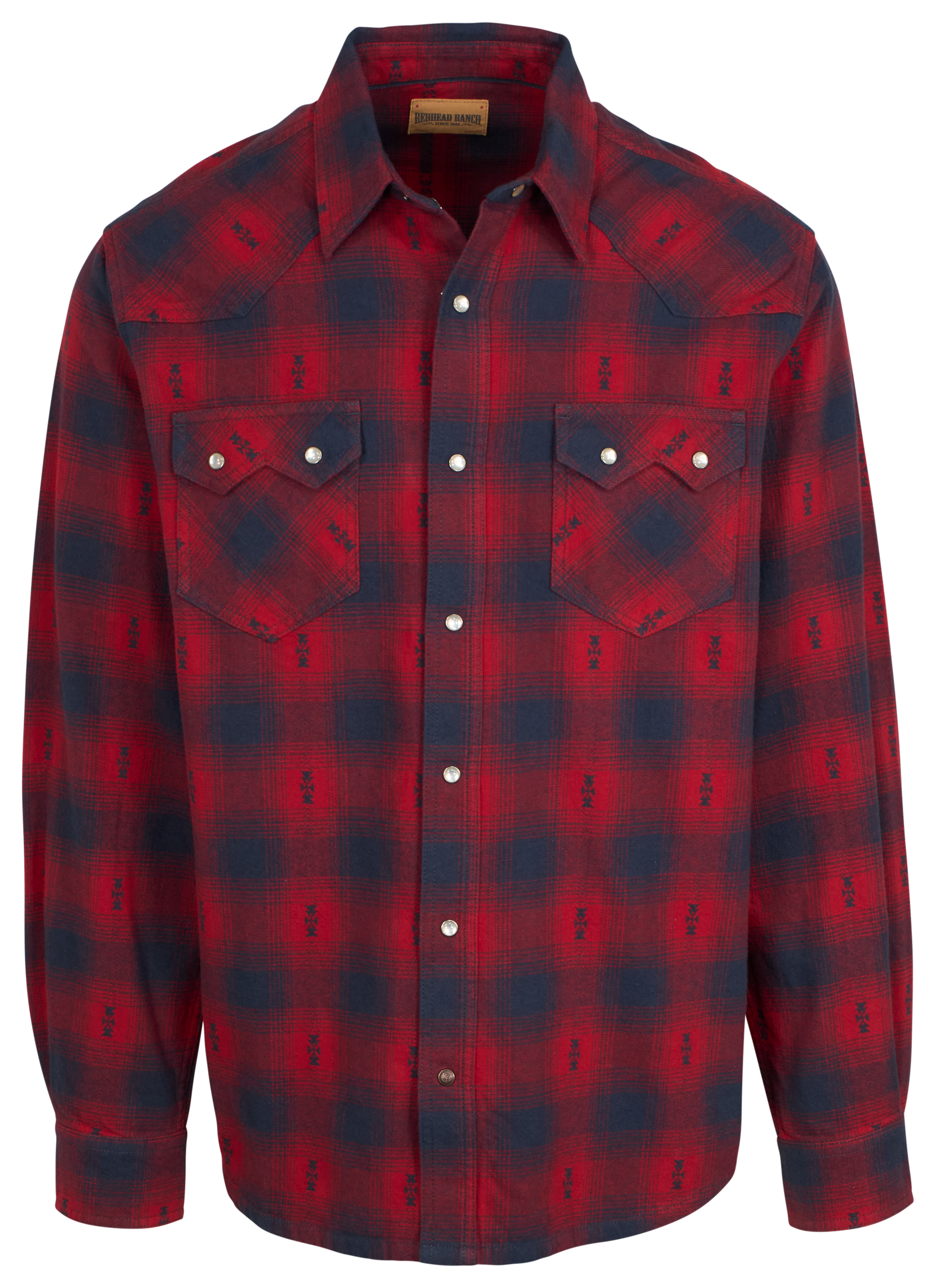 Image of RedHead Ranch Needle Eye Long-Sleeve Flannel Shirt for Men - Scarlet Plaid - M