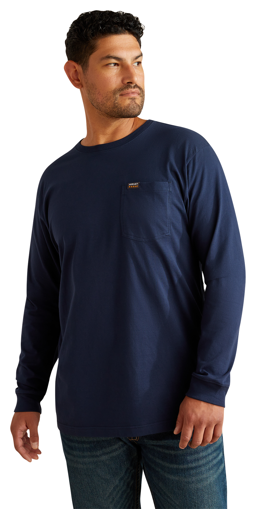 Image of Ariat Rebar Cotton Strong Standard Pocket Ribbed Long-Sleeve Shirt for Men - Navy