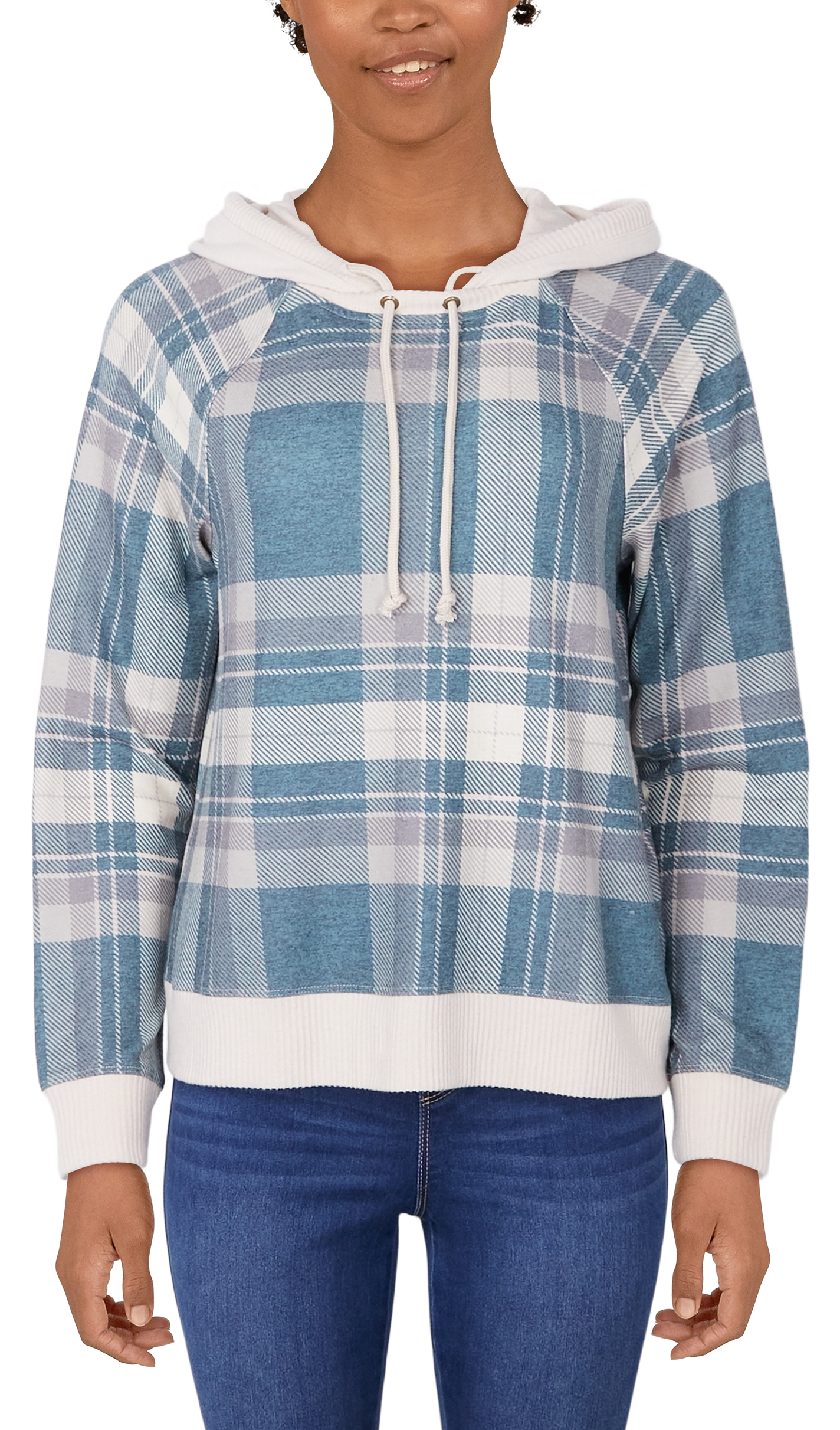 Natural Reflections Plaid Sweater-Knit Hoodie