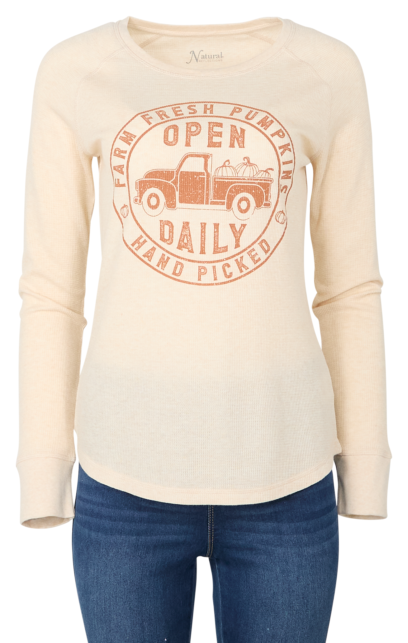 Image of Natural Reflections Fall Truck Waffle-Knit Long-Sleeve Shirt - Oatmeal Heather