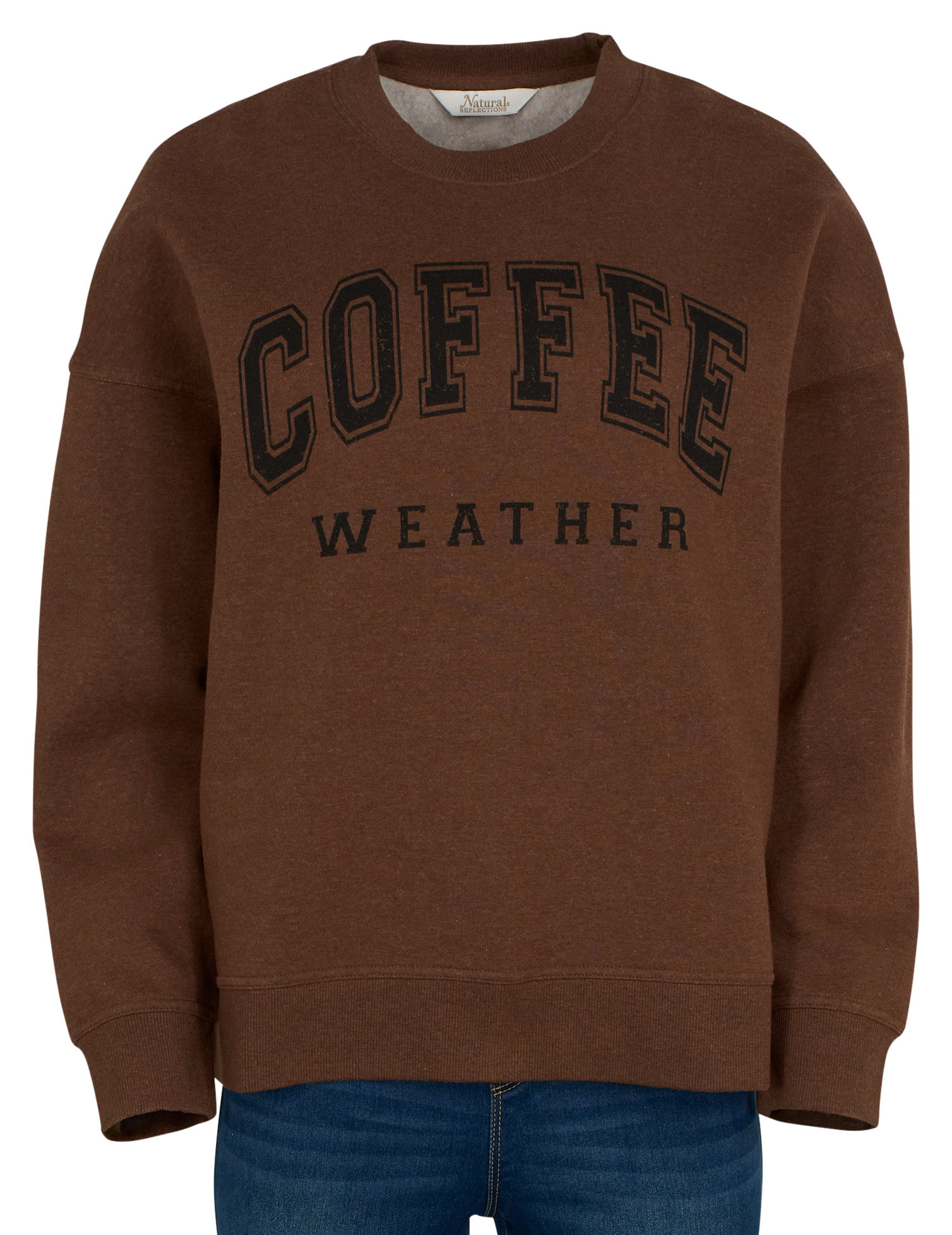 Image of Natural Reflections Coffee Weather Crew-Neck Long-Sleeve Sweatshirt for Ladies - Cappuccino Heather - XL