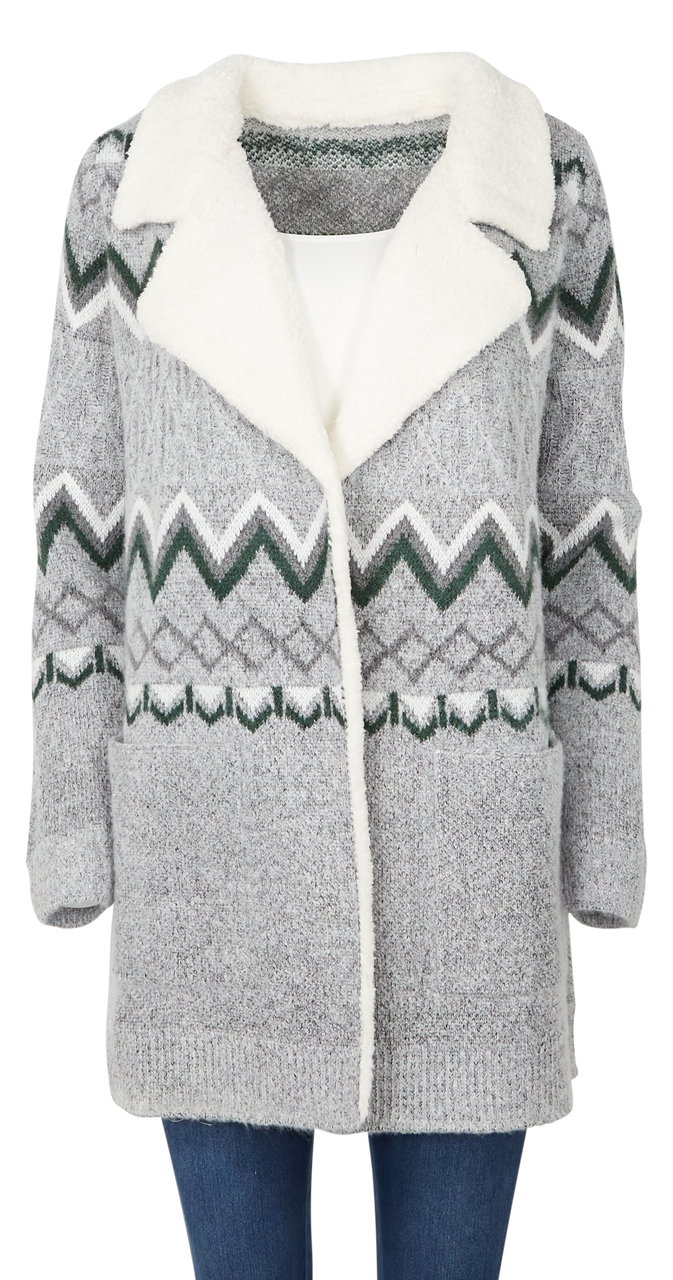 NATURAL REFLECTIONS Sherpa Lapel Long-Sleeve Cardigan for Ladies