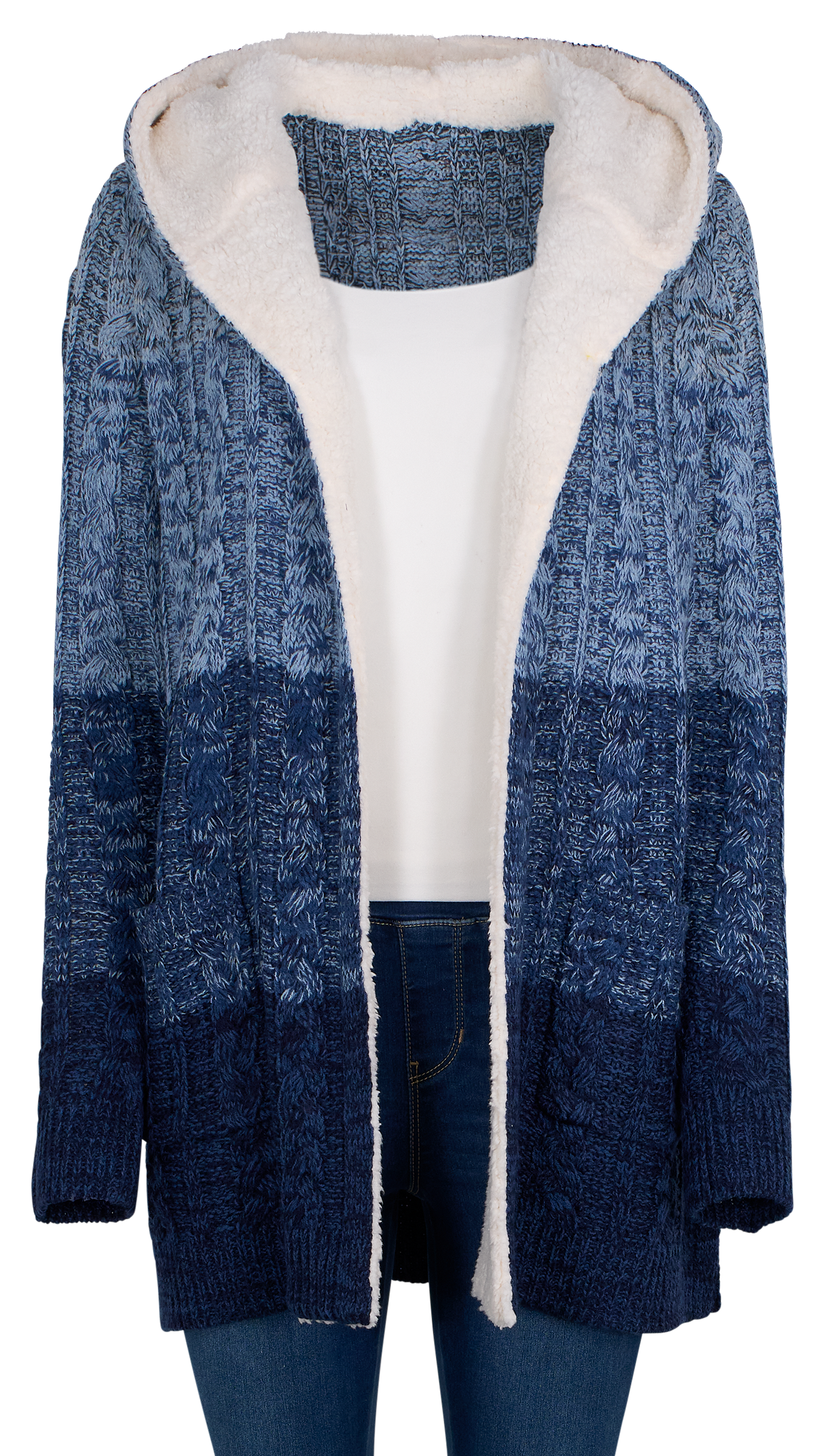 NATURAL REFLECTIONS Multi-Stripe Sherpa Hooded Long-Sleeve Cardigan for Ladies