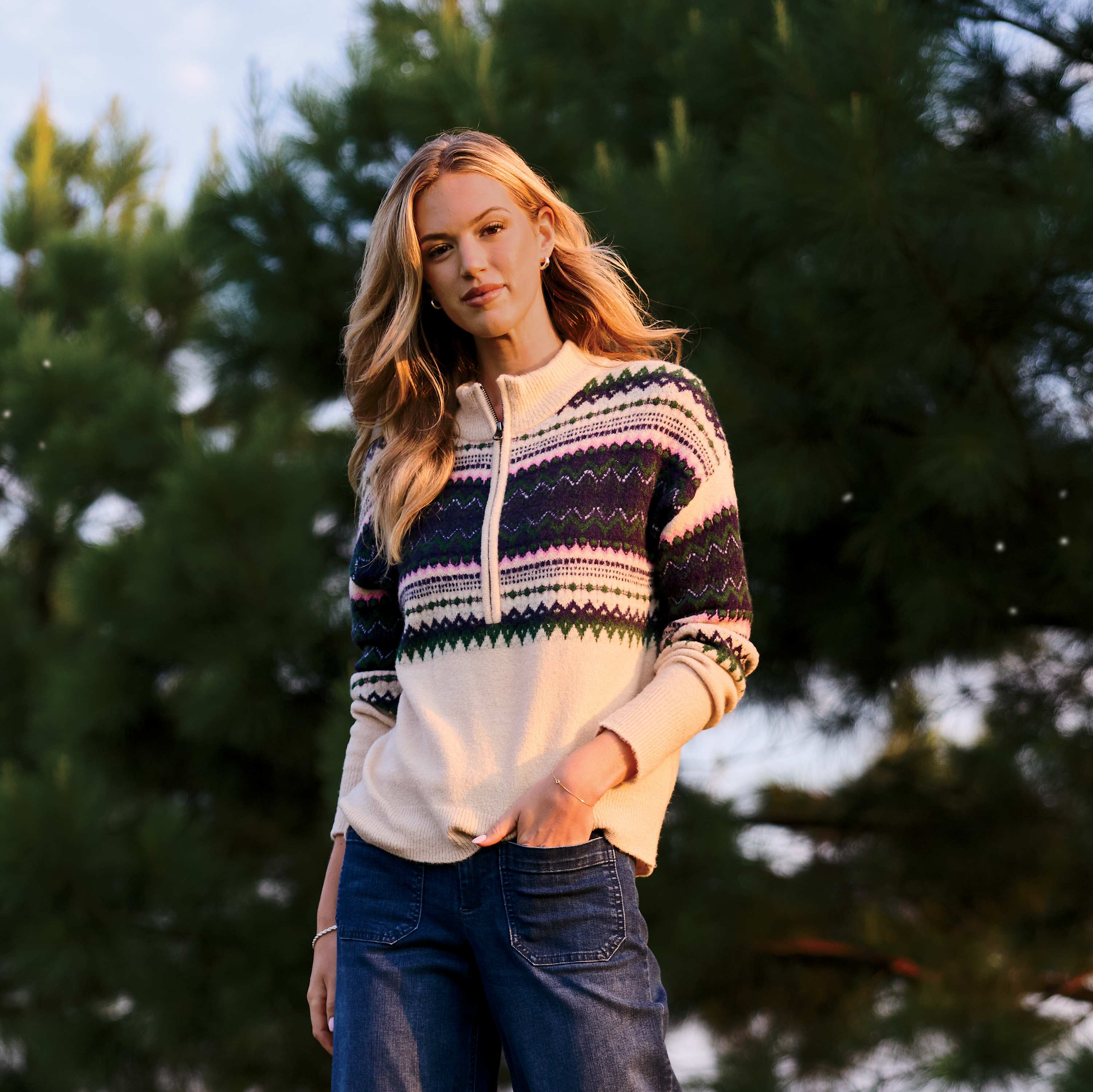 Image of Natural Reflections Fair Isle Quarter-Zip Sweater - Oatmeal